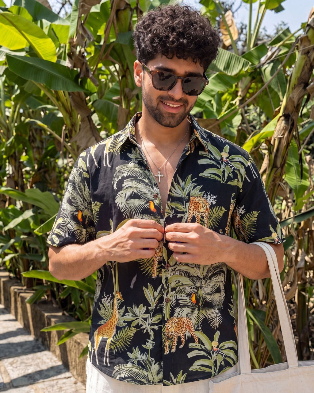 Jungle Vibes – Printed Cotton Half Sleeve Shirt - Jaipuri Crown