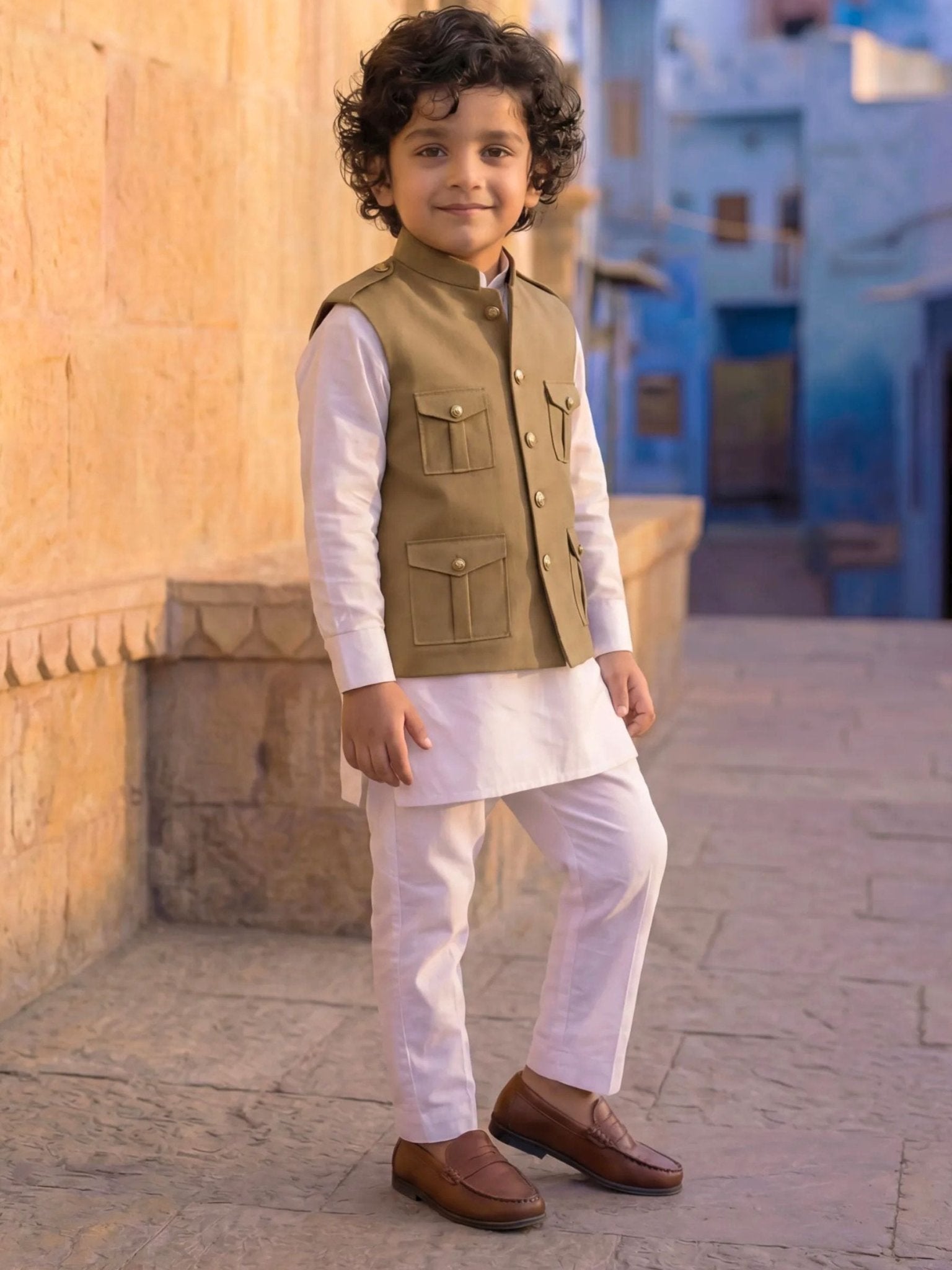 Kids' Hunting Jacket – 4-Pocket Biege - Jaipuri Crown