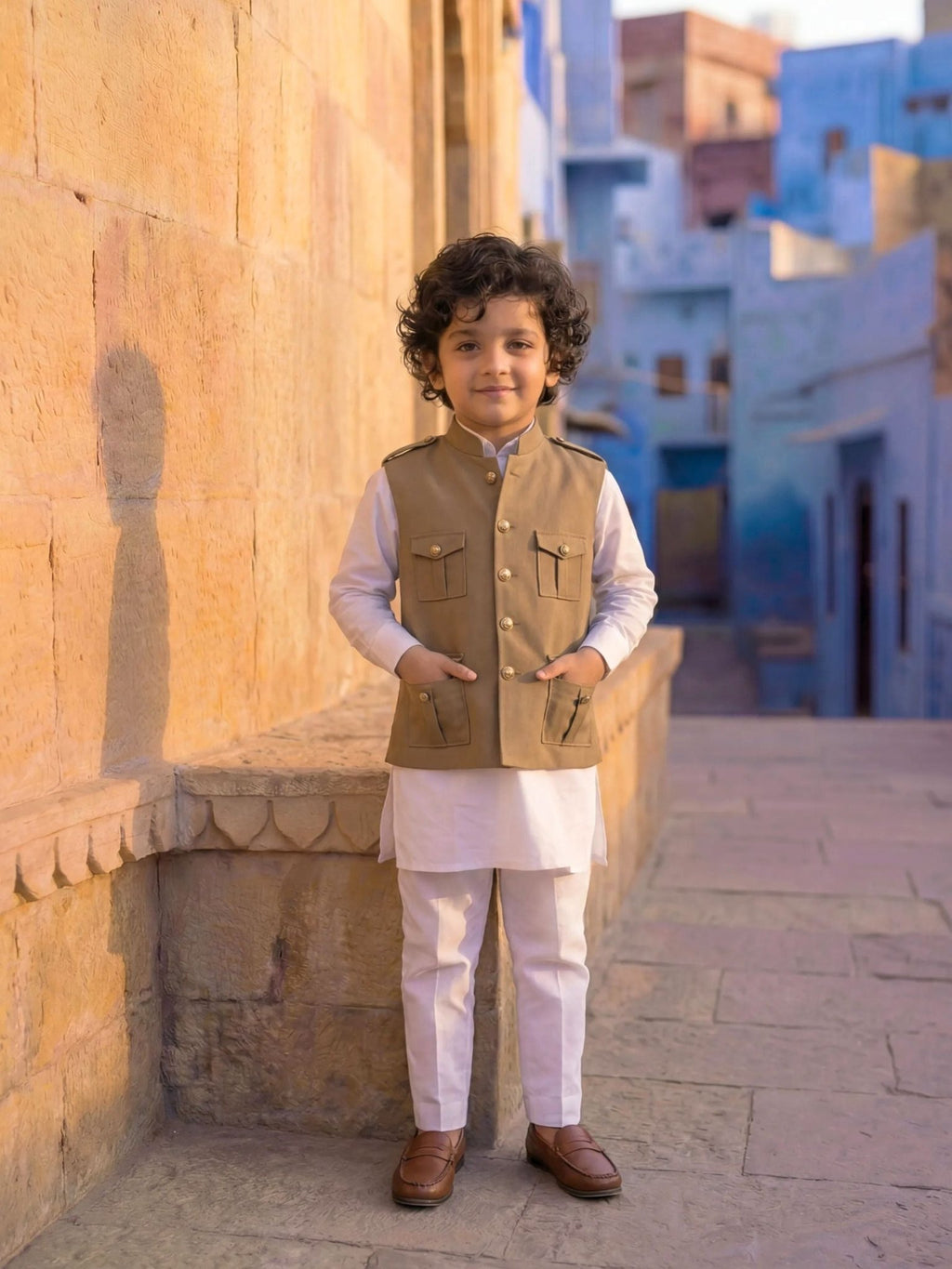 Kids' Hunting Jacket – 4-Pocket Biege - Jaipuri Crown