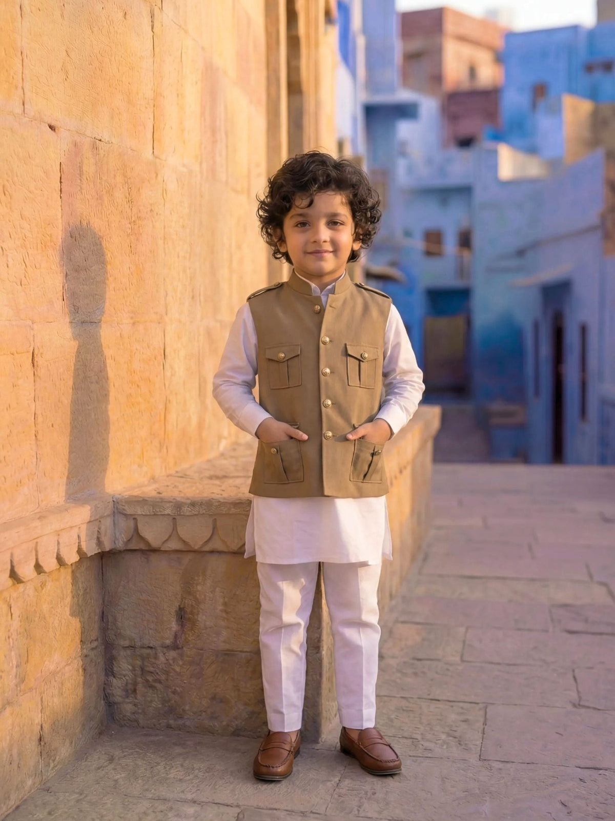 Kids' Hunting Jacket – 4-Pocket Biege - Jaipuri Crown