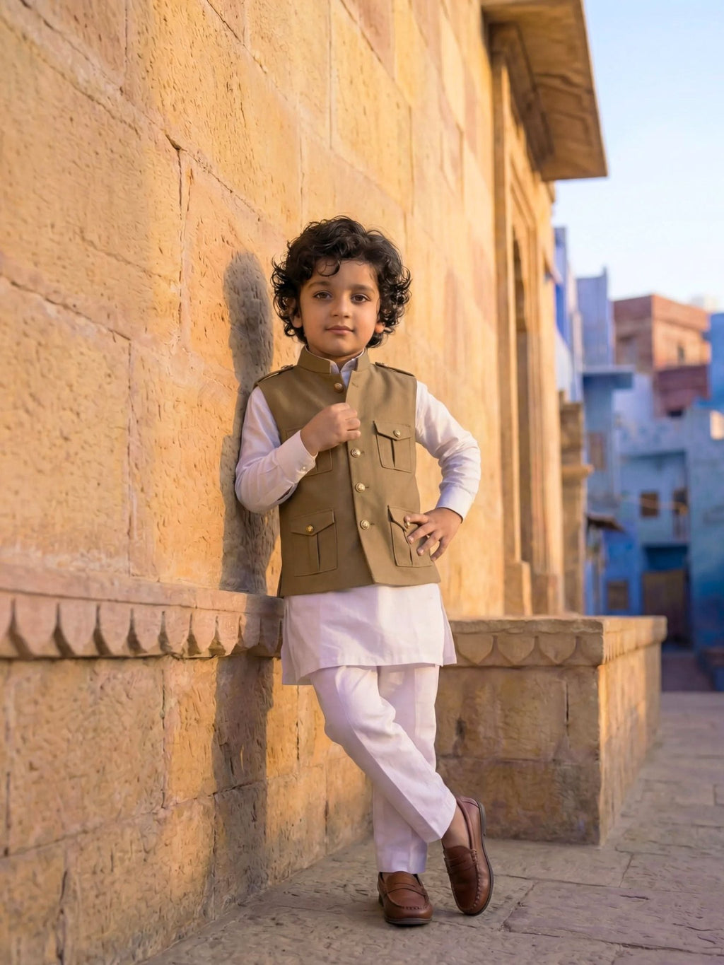 Kids' Hunting Jacket – 4-Pocket Biege - Jaipuri Crown
