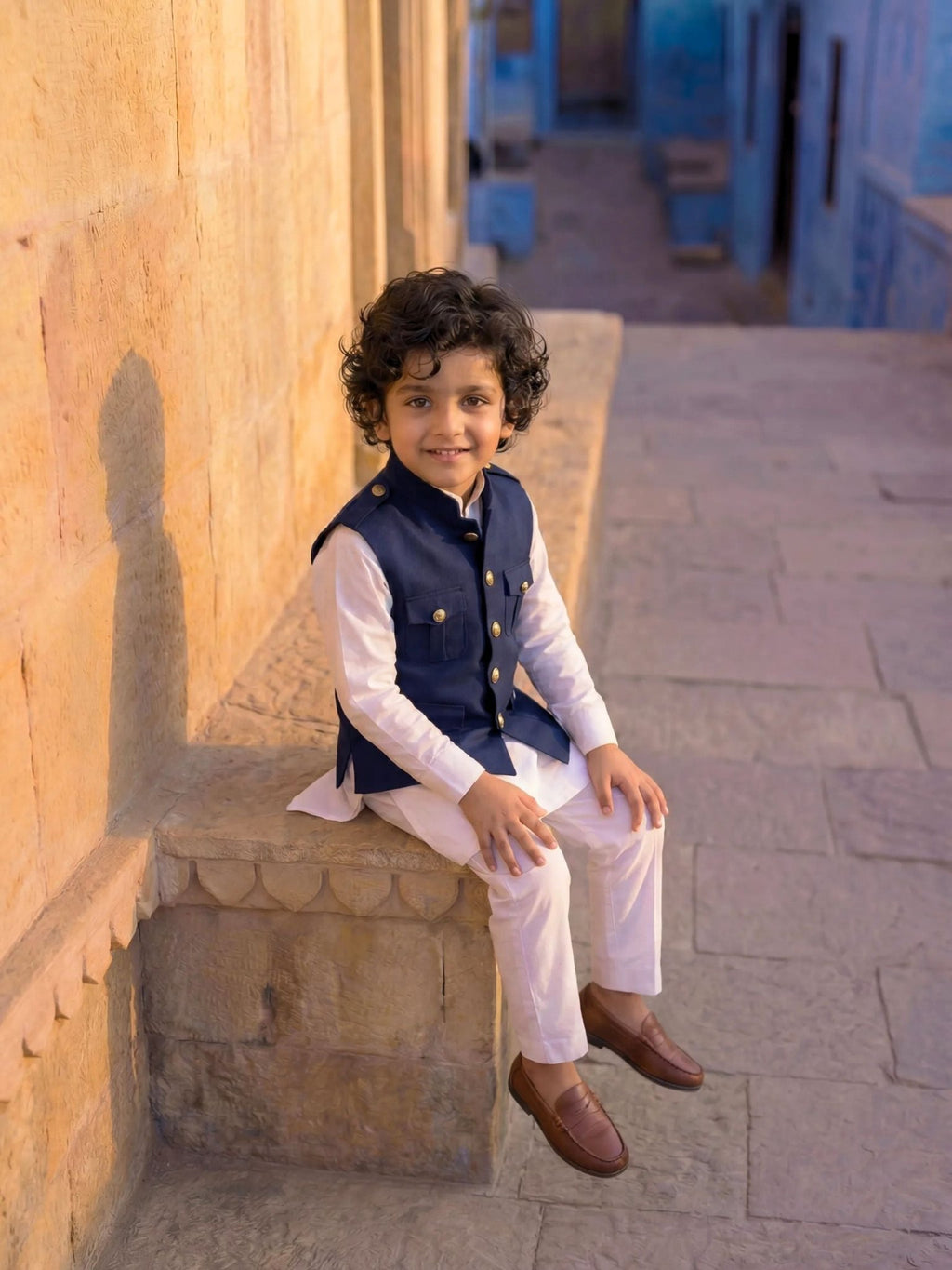 Kids' Hunting Jacket – 4-Pocket Blue - Jaipuri Crown
