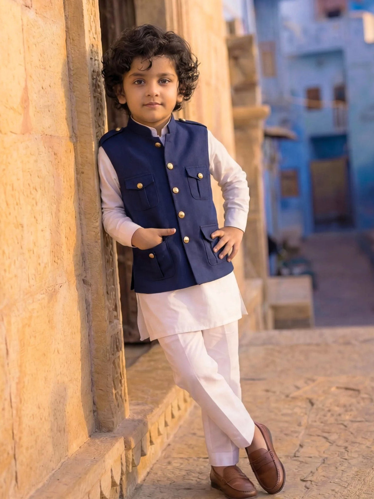 Kids' Hunting Jacket – 4-Pocket Blue - Jaipuri Crown
