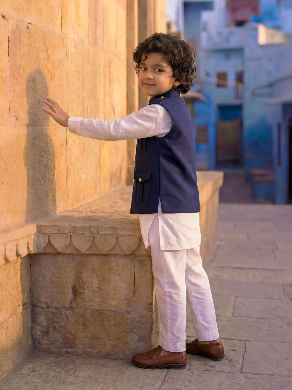 Kids' Hunting Jacket – 4-Pocket Blue - Jaipuri Crown