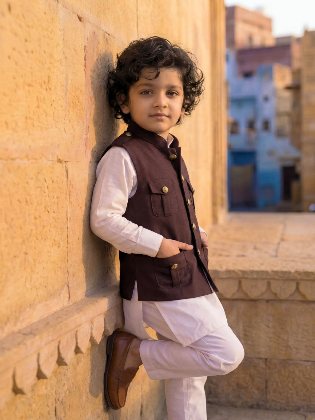 Kids' Hunting Jacket – 4-Pocket Brown - Jaipuri Crown