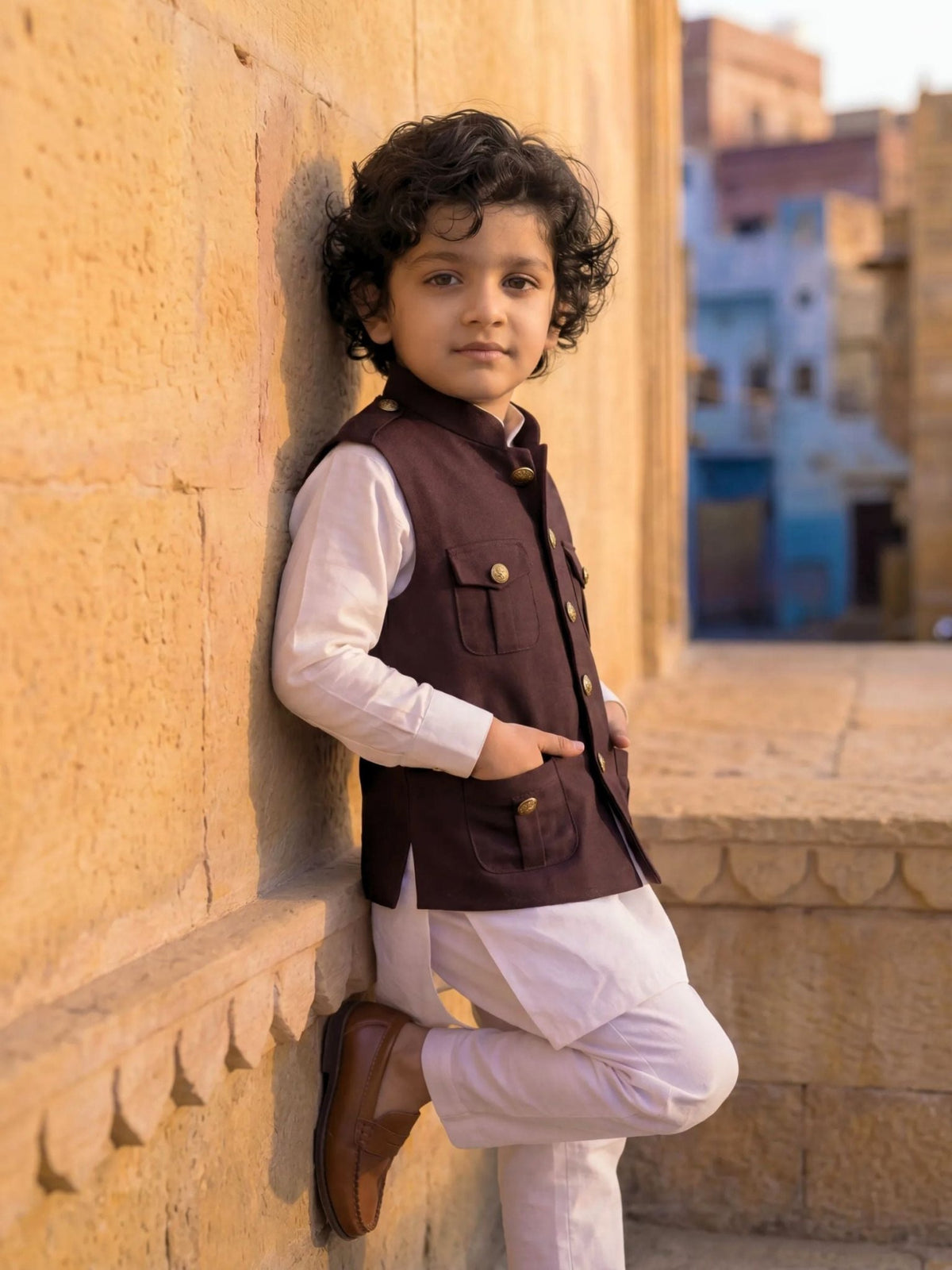 Kids' Hunting Jacket – 4-Pocket Brown - Jaipuri Crown