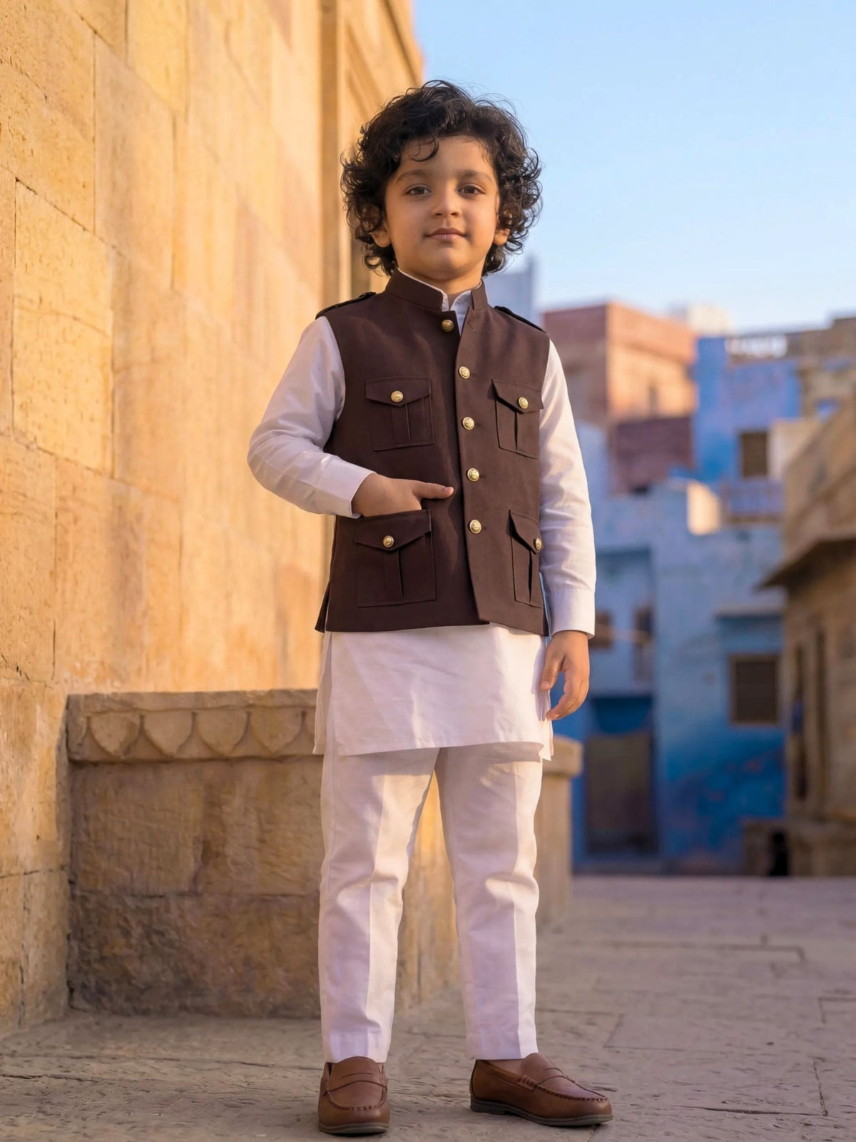 Kids' Hunting Jacket – 4-Pocket Brown - Jaipuri Crown