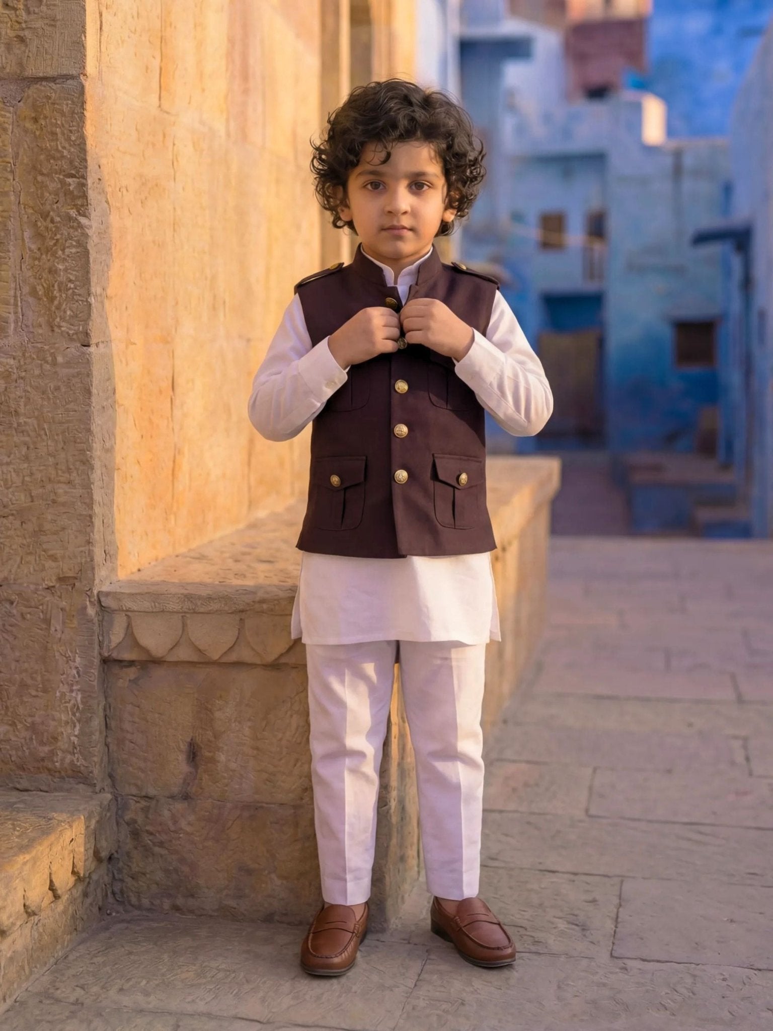 Kids' Hunting Jacket – 4-Pocket Brown - Jaipuri Crown