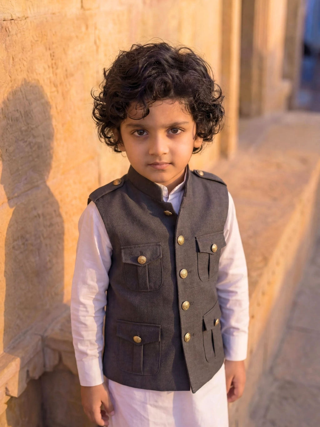 Kids' Hunting Jacket – 4-Pocket Grey - Jaipuri Crown