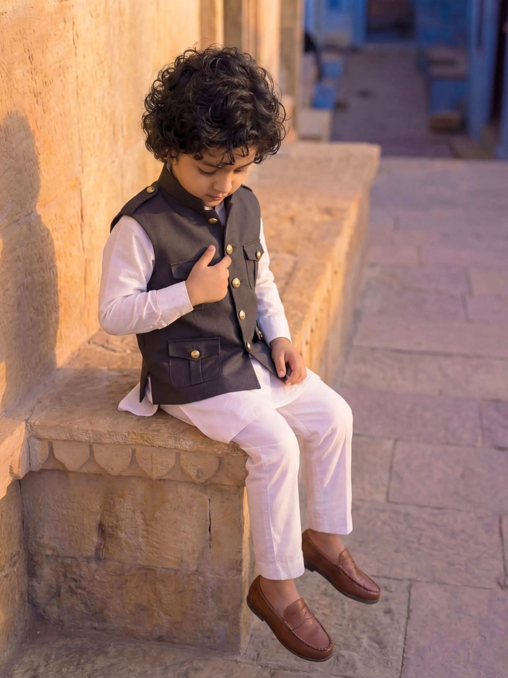 Kids' Hunting Jacket – 4-Pocket Grey - Jaipuri Crown