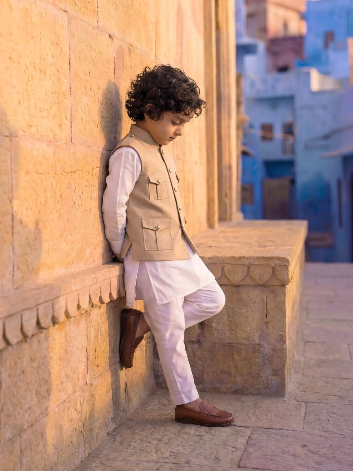 Kids' Hunting Jacket – 4-Pocket Ivory Cream - Jaipuri Crown