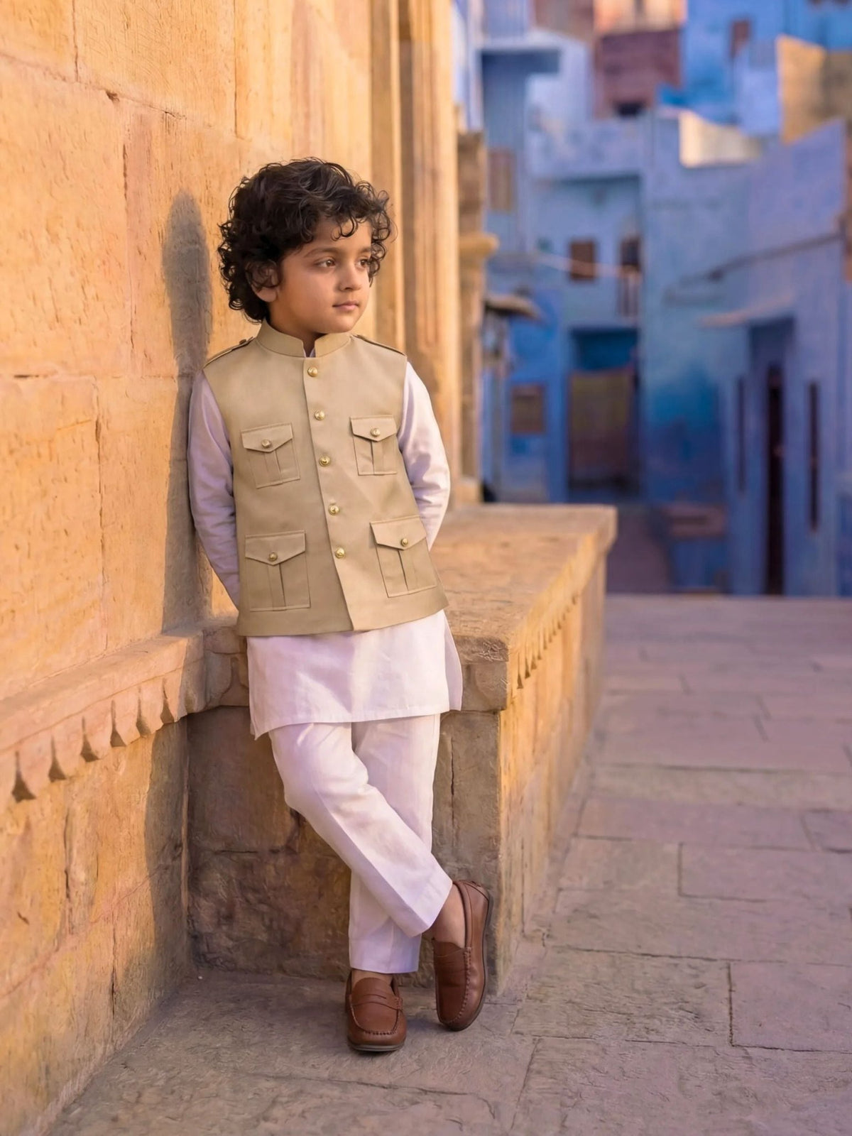 Kids' Hunting Jacket – 4-Pocket Ivory Cream - Jaipuri Crown
