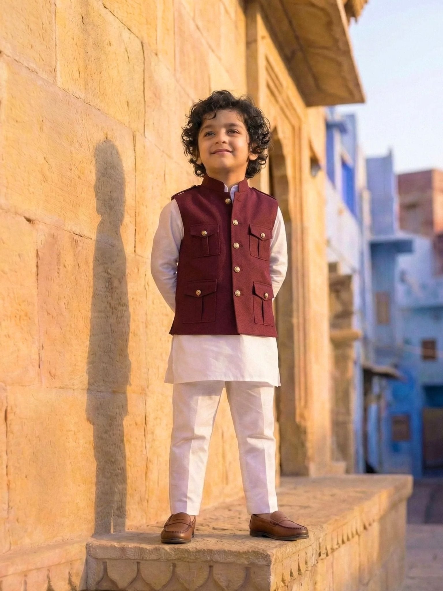 Kids' Hunting Jacket – 4-Pocket Maroon - Jaipuri Crown