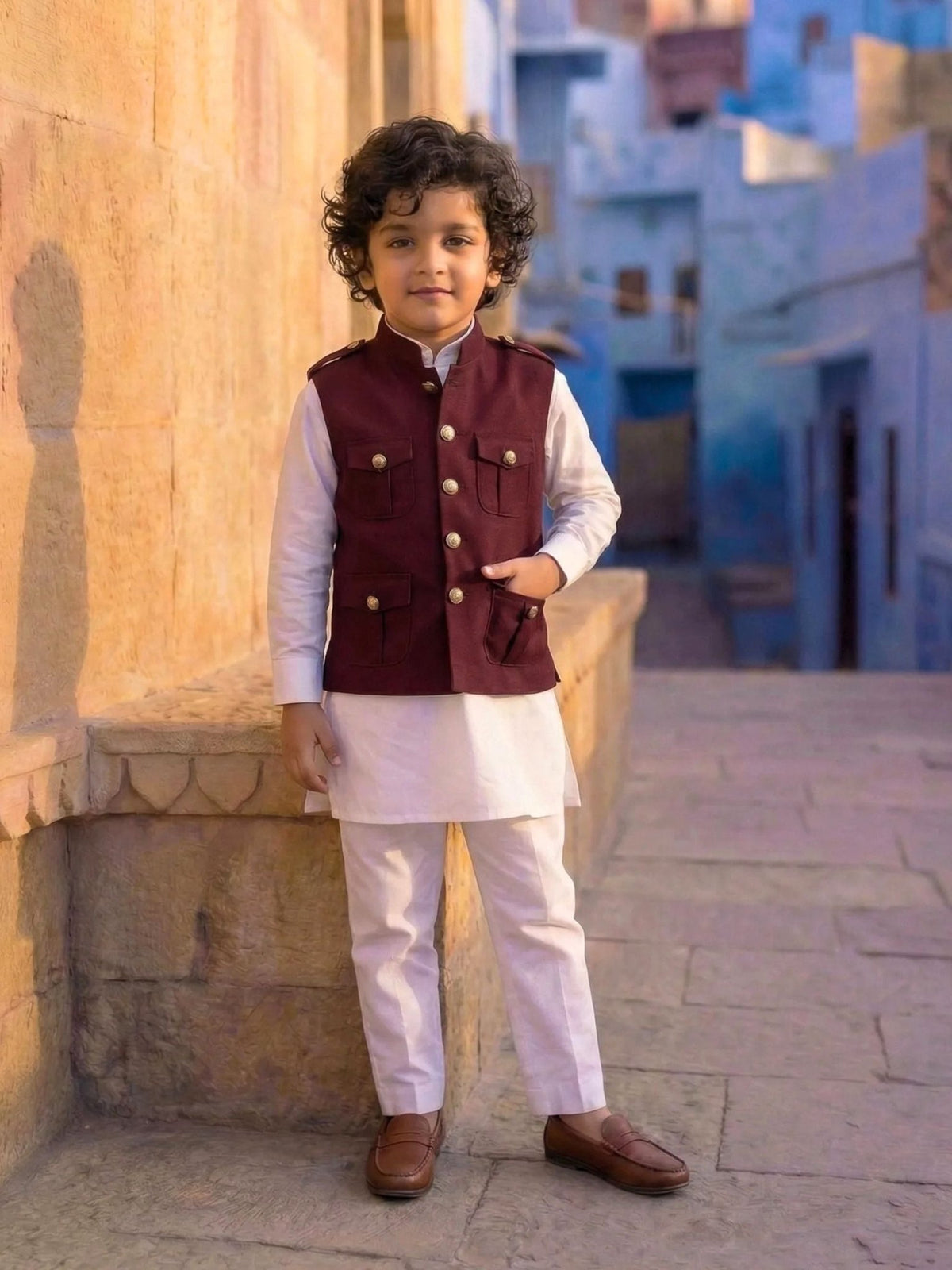 Kids' Hunting Jacket – 4-Pocket Maroon - Jaipuri Crown