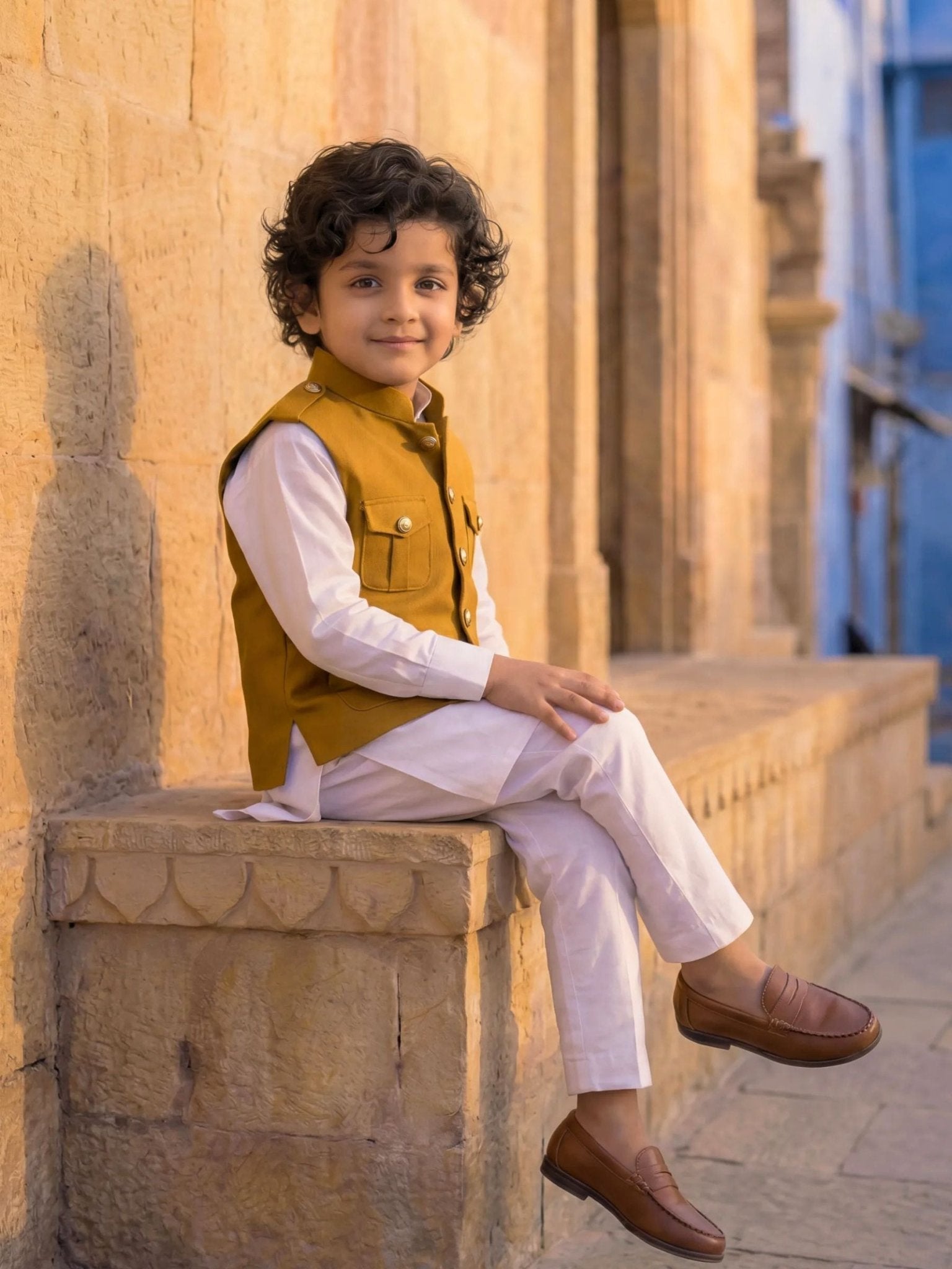 Kids' Hunting Jacket – 4-Pocket Yellow - Jaipuri Crown