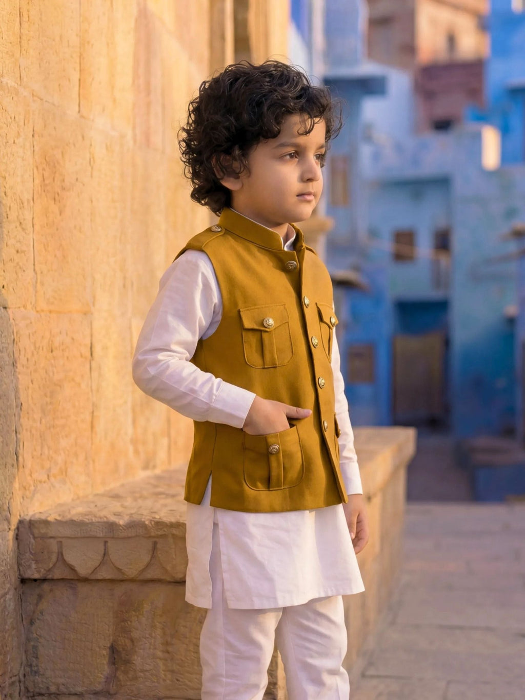 Kids' Hunting Jacket – 4-Pocket Yellow - Jaipuri Crown