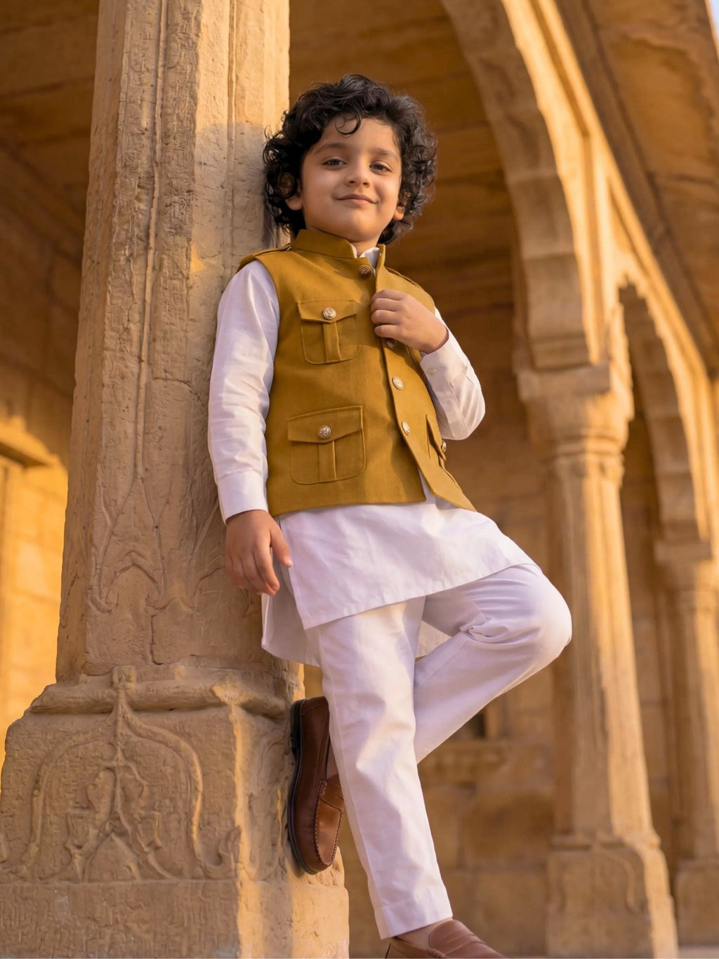 Kids' Hunting Jacket – 4-Pocket Yellow - Jaipuri Crown