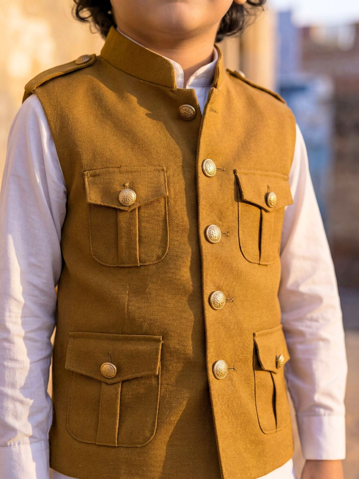 Kids' Hunting Jacket – 4-Pocket Yellow - Jaipuri Crown