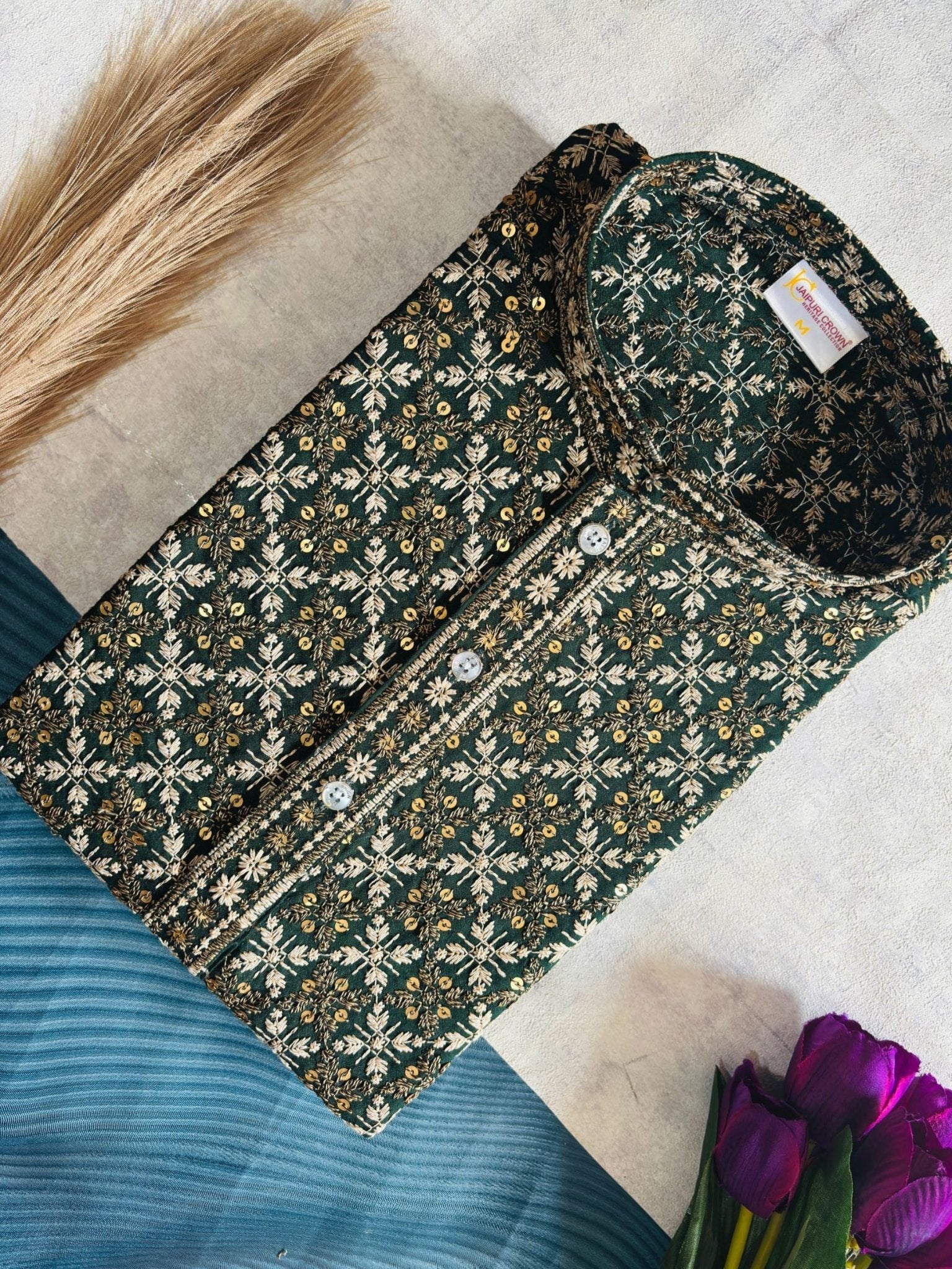 Lakhnavi kurta - Green - Jaipuri Crown
