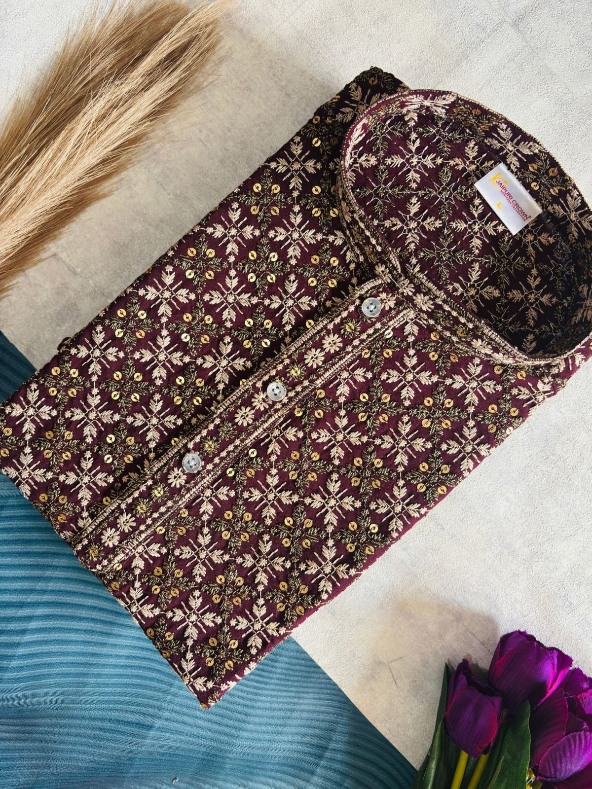 Lakhnavi kurta - Maroon - Jaipuri Crown