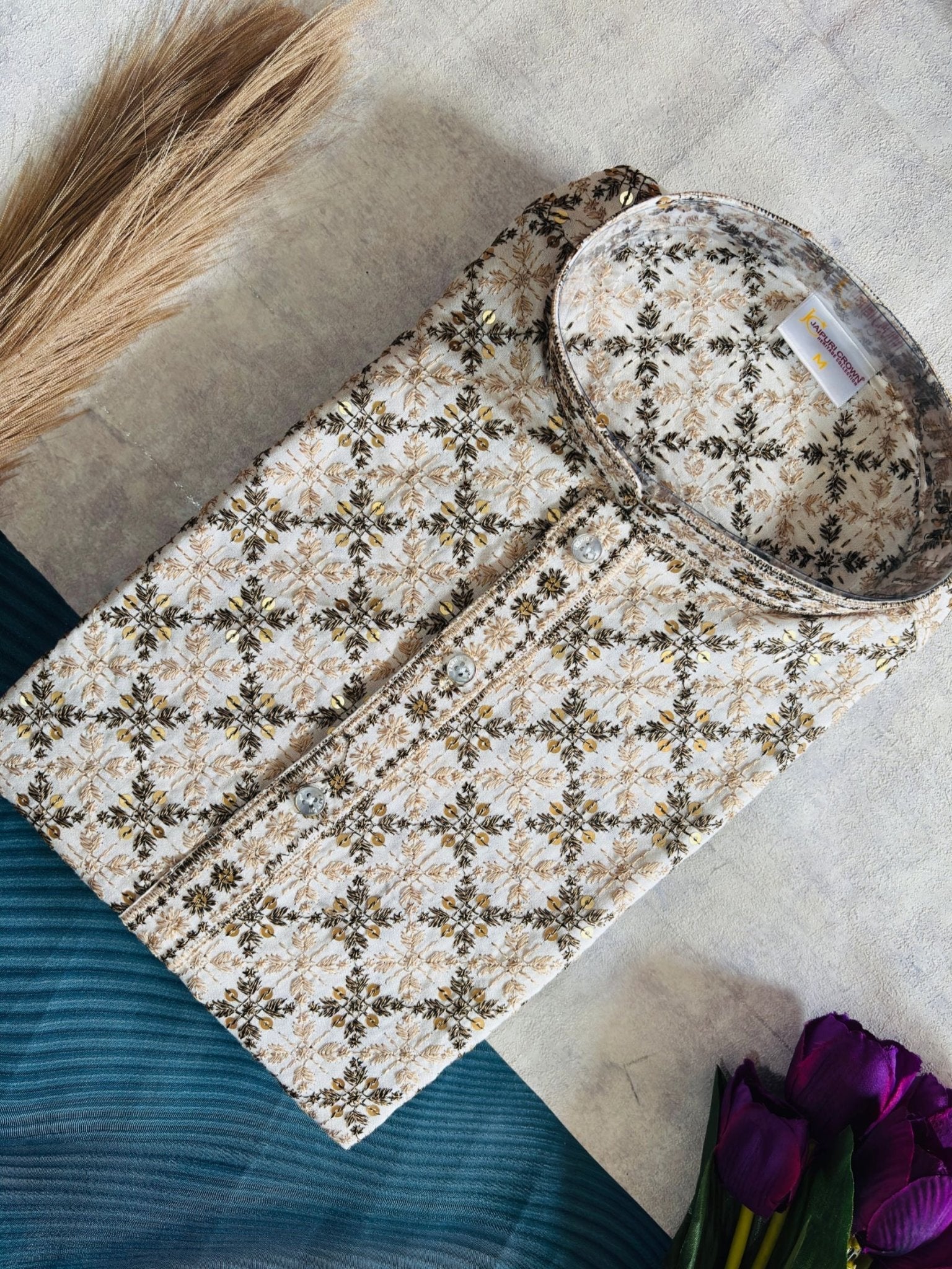 Lakhnavi kurta - White - Jaipuri Crown