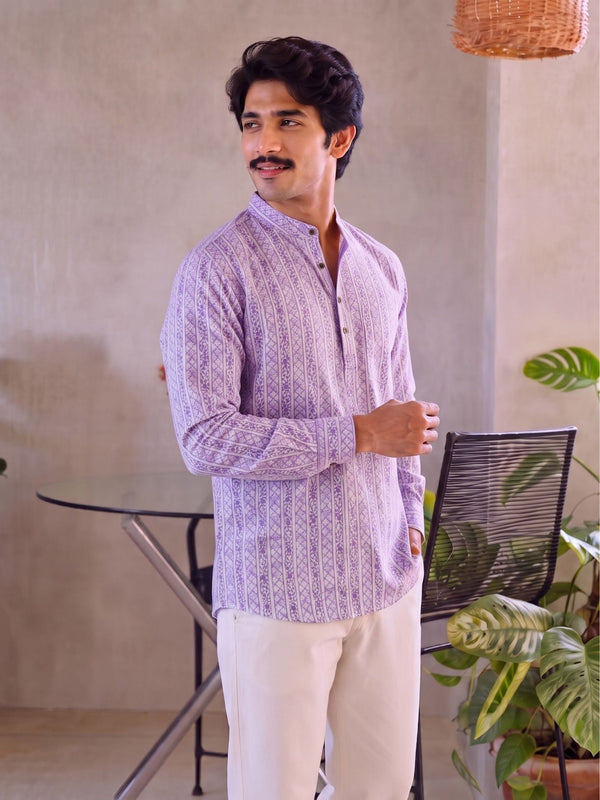 Lavender Charm – Printed Cotton Short Kurta - Jaipuri Crown