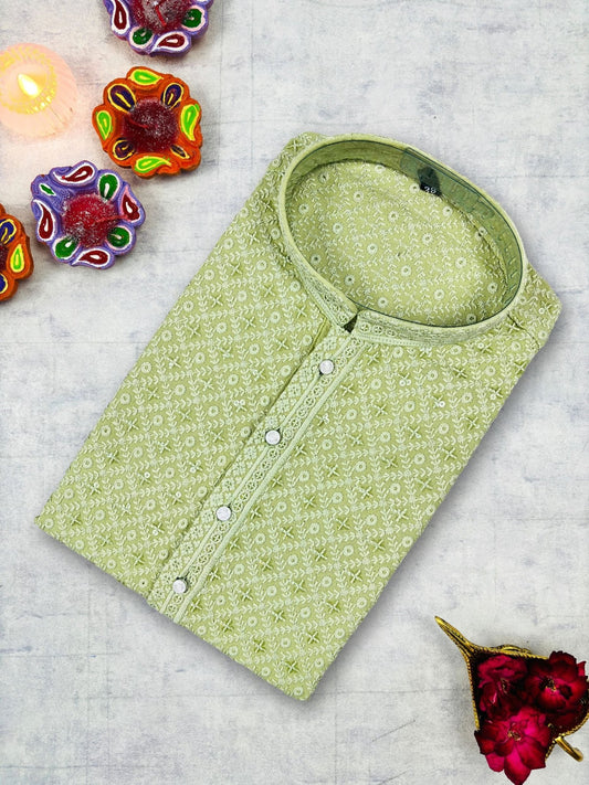 Leaf Green Square Lucknowi Kurta - Jaipuri Crown