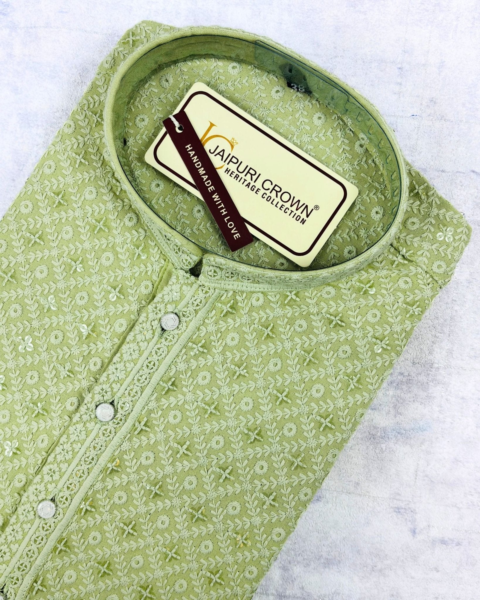 Leaf Green Square Lucknowi Kurta - Jaipuri Crown