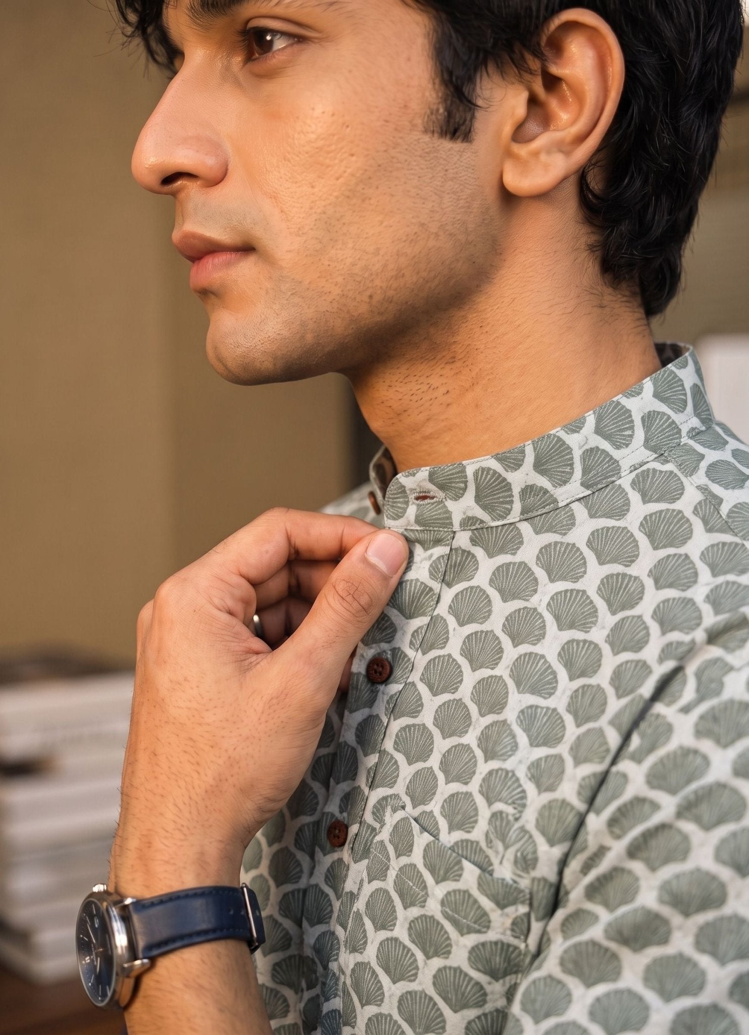 Leafy Elegance – Printed Cotton Short Kurta - Jaipuri Crown