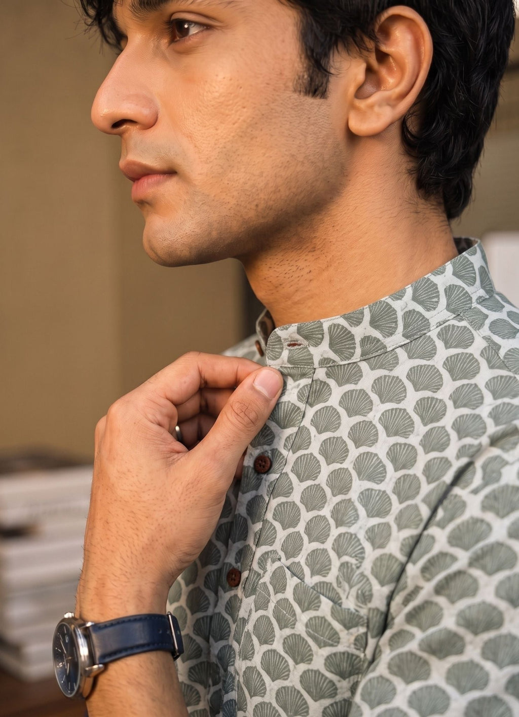 Leafy Elegance – Printed Cotton Short Kurta - Jaipuri Crown