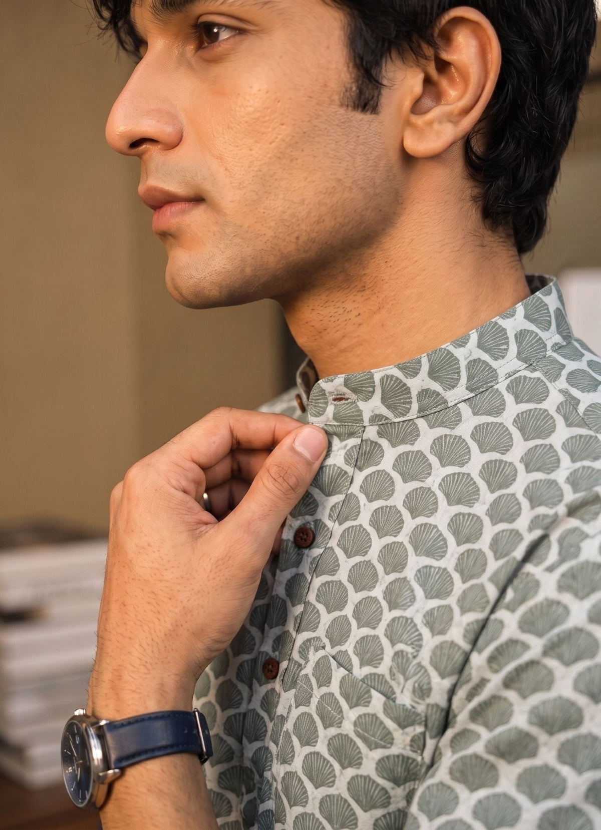 Leafy Elegance – Printed Cotton Short Kurta - Jaipuri Crown