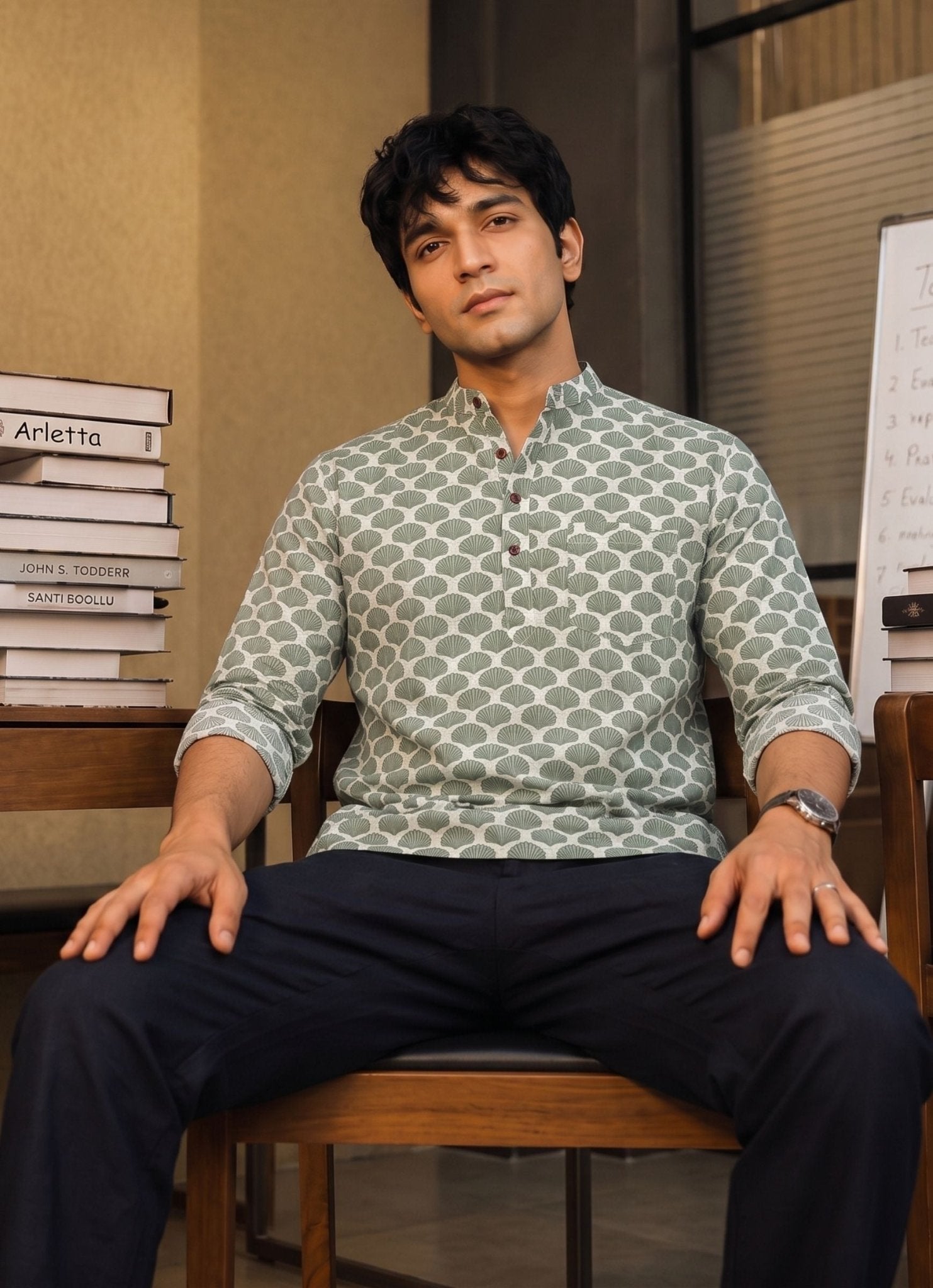 Leafy Elegance – Printed Cotton Short Kurta - Jaipuri Crown
