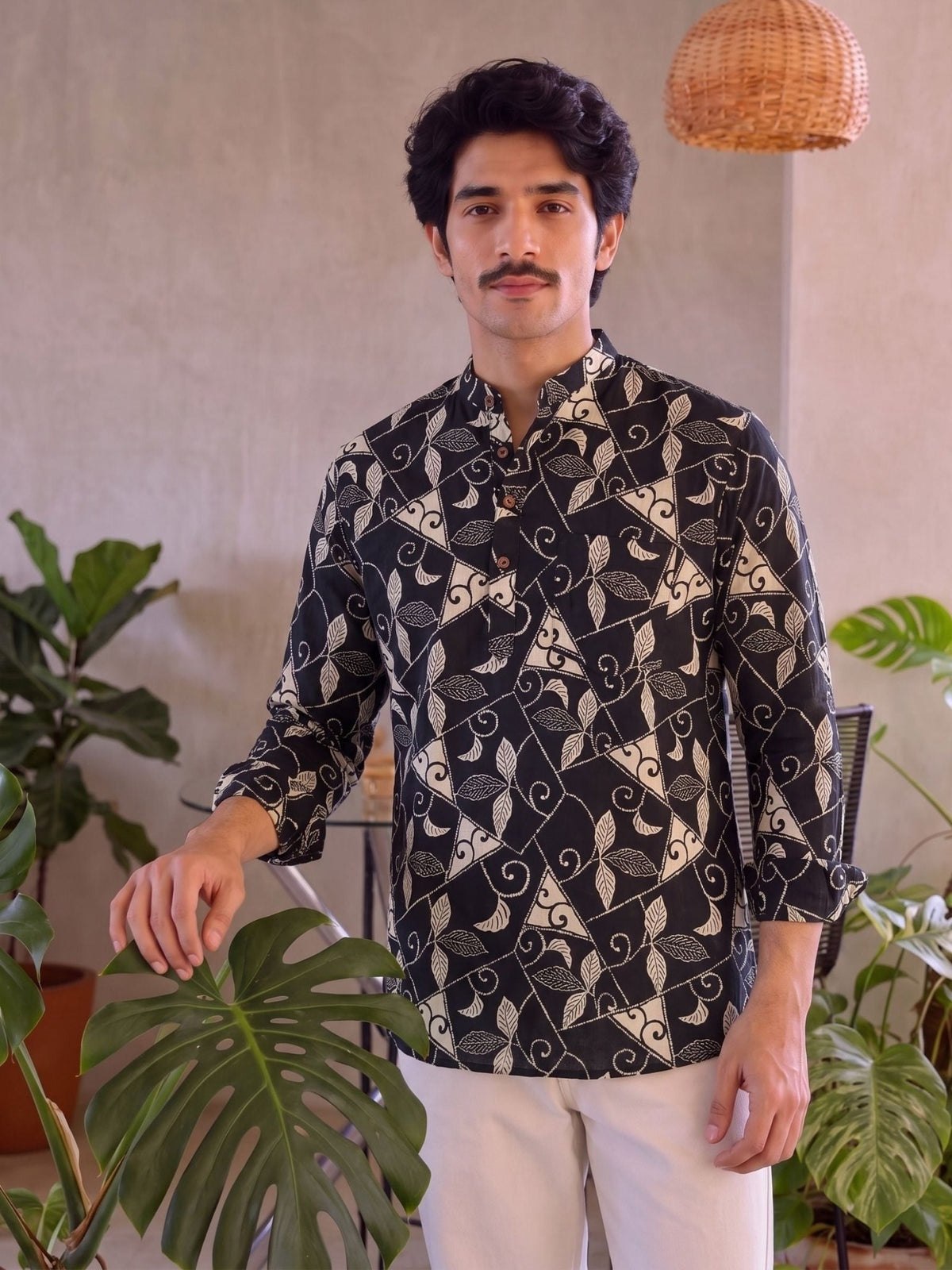 Leafy Elegance – Printed Cotton Short Kurta - Jaipuri Crown