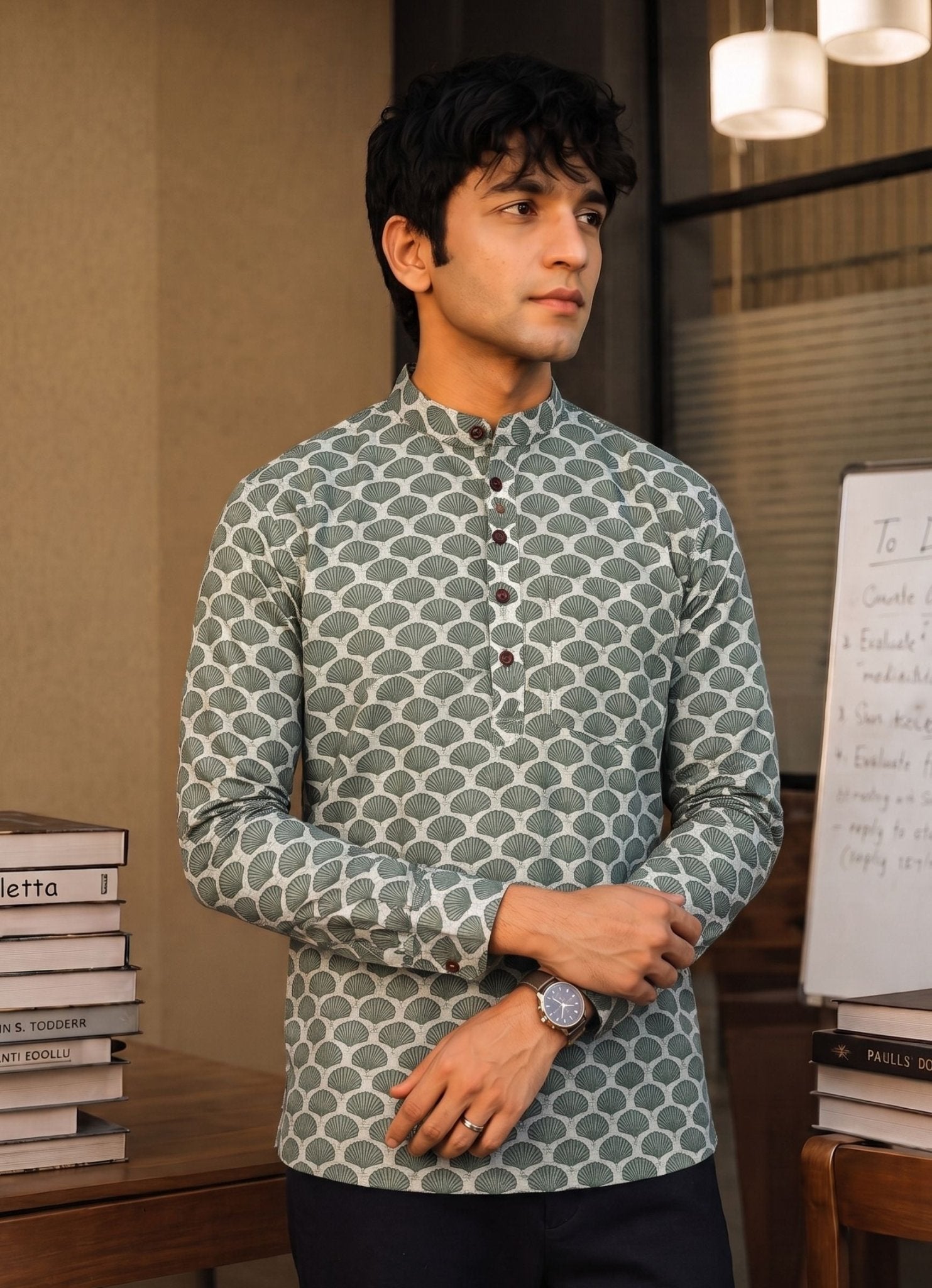 Leafy Elegance – Printed Cotton Short Kurta - Jaipuri Crown