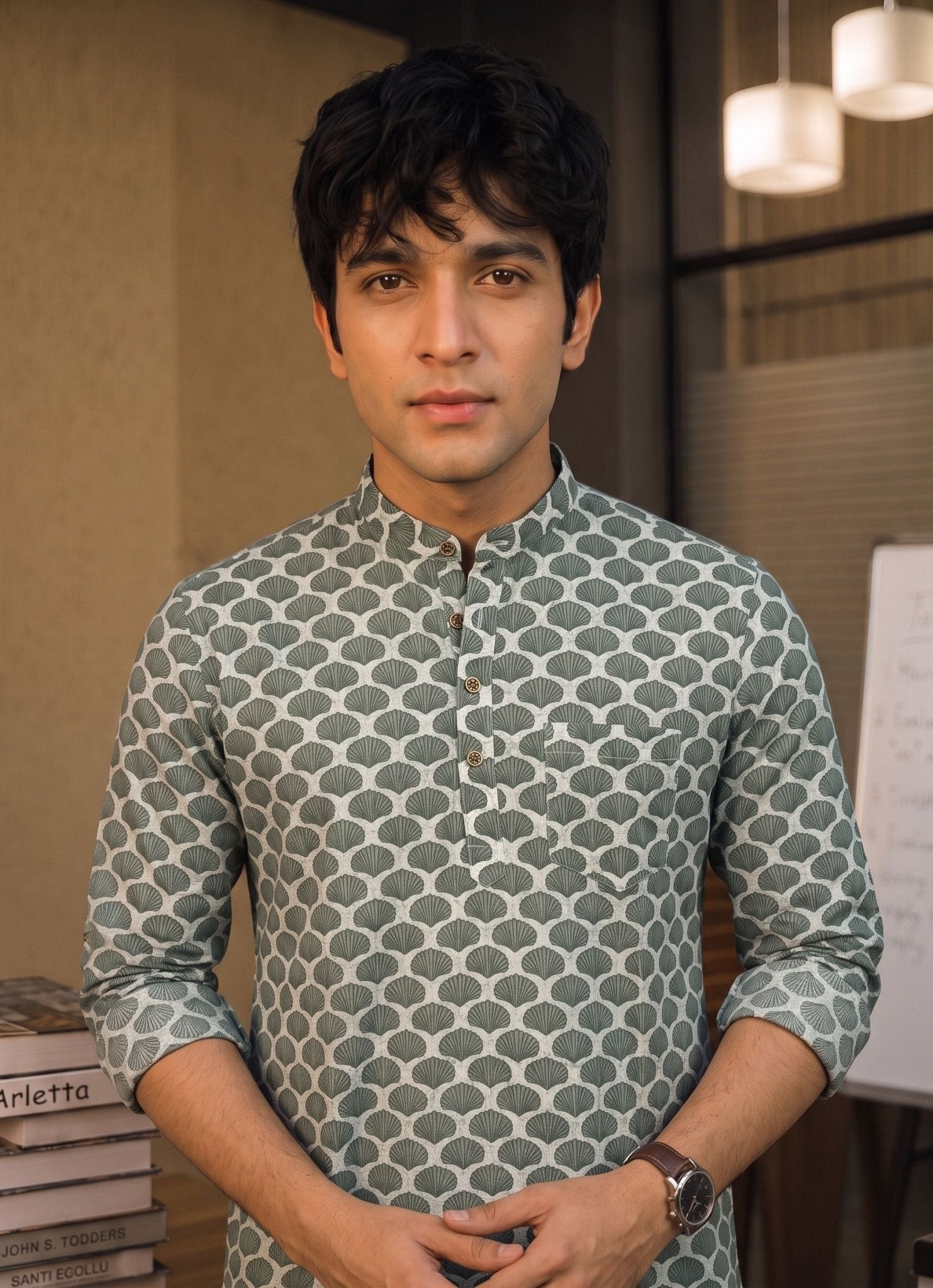 Leafy Elegance – Printed Cotton Short Kurta - Jaipuri Crown