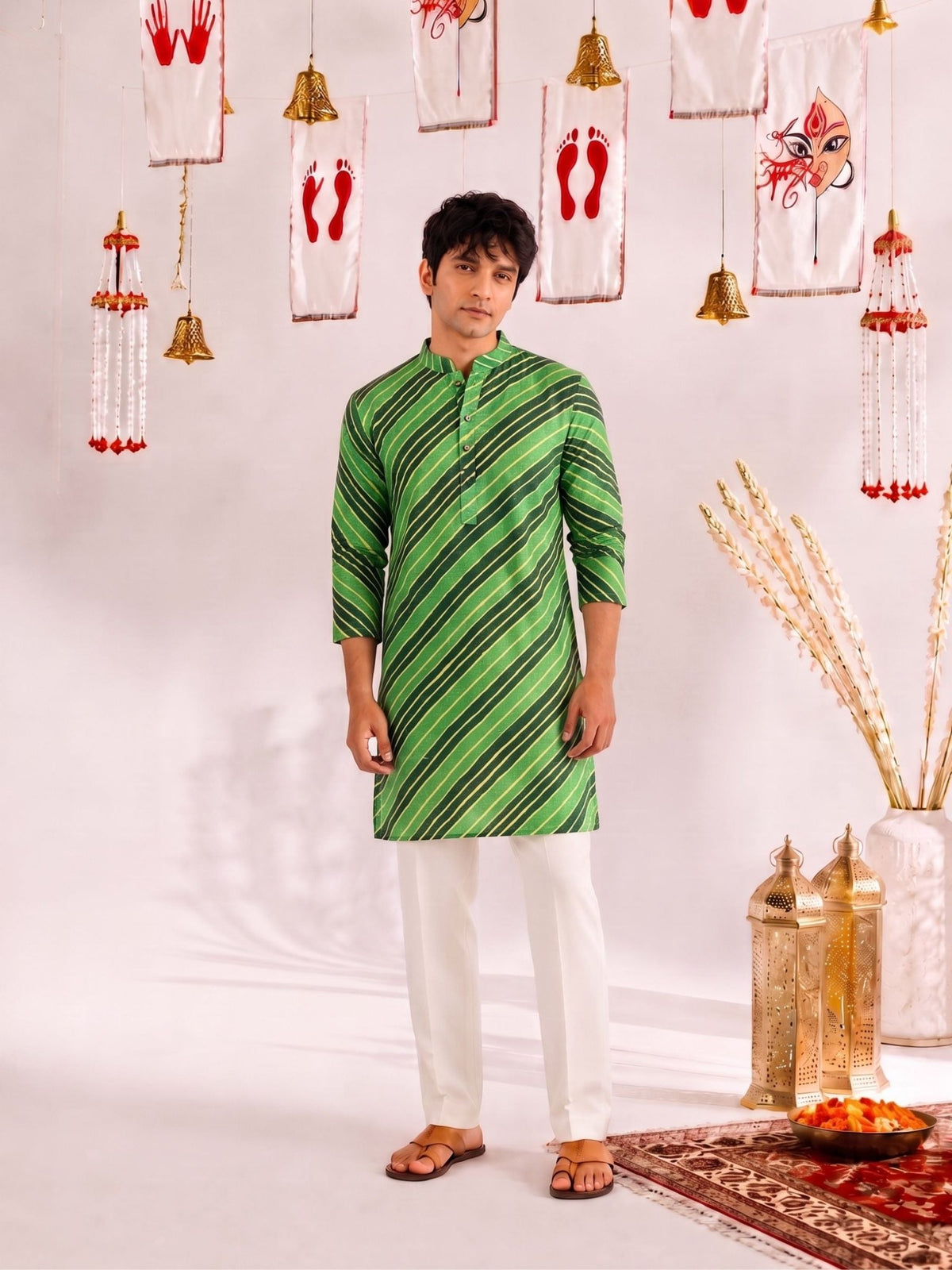 Leheriya Men's Long Kurta with Zari Work - Jaipuri Crown