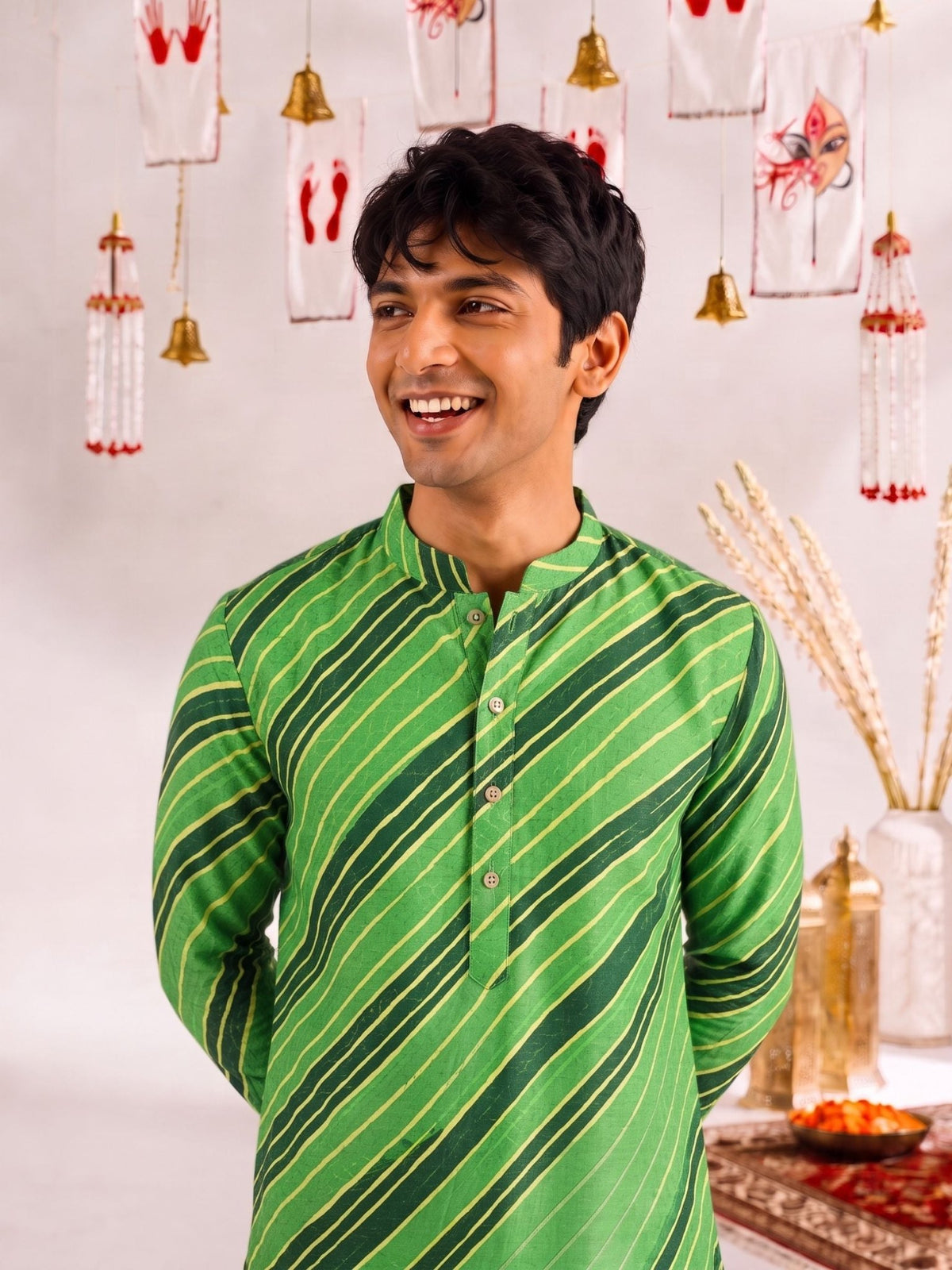 Leheriya Men's Long Kurta with Zari Work - Jaipuri Crown