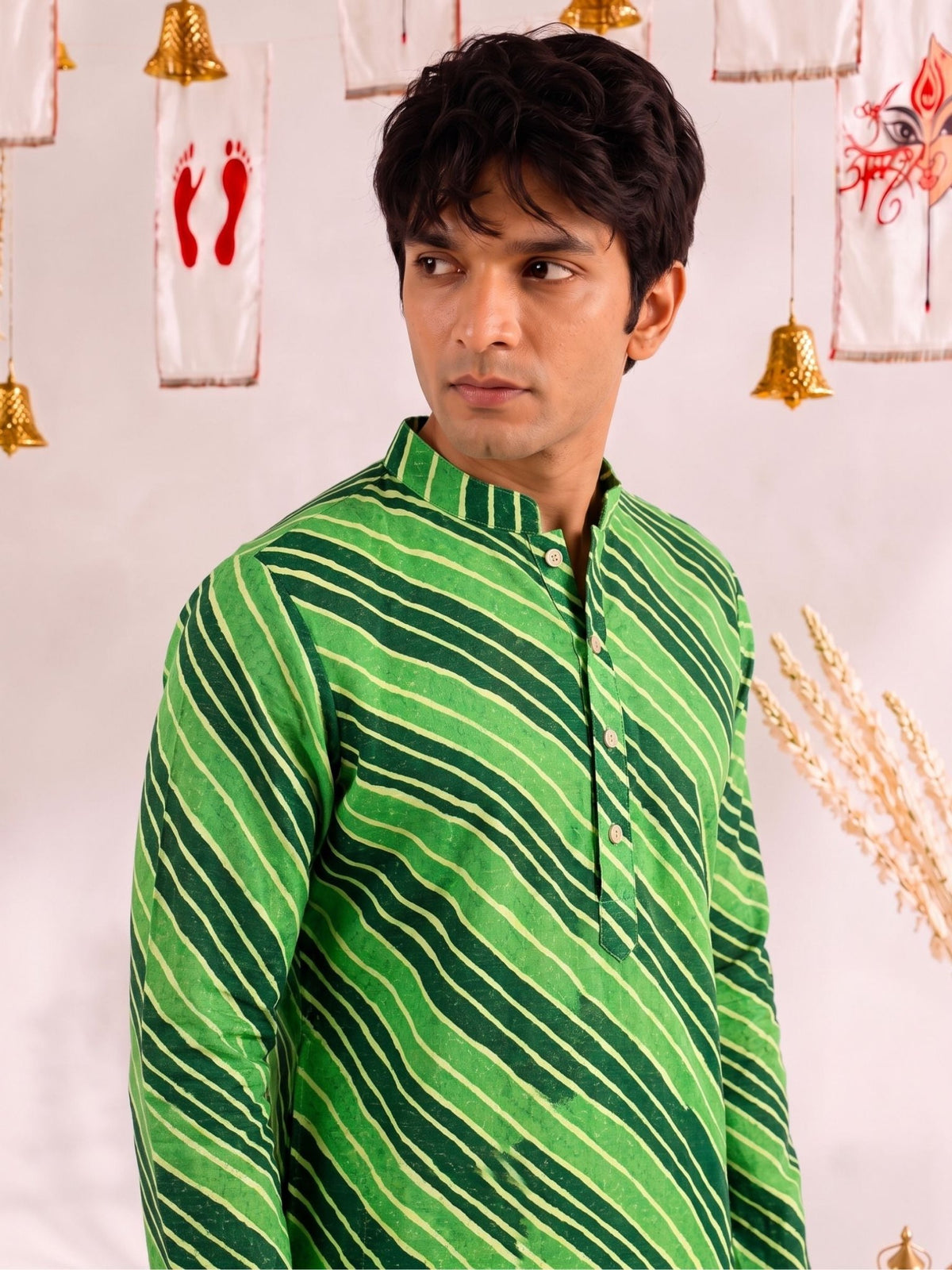 Leheriya Men's Long Kurta with Zari Work - Jaipuri Crown
