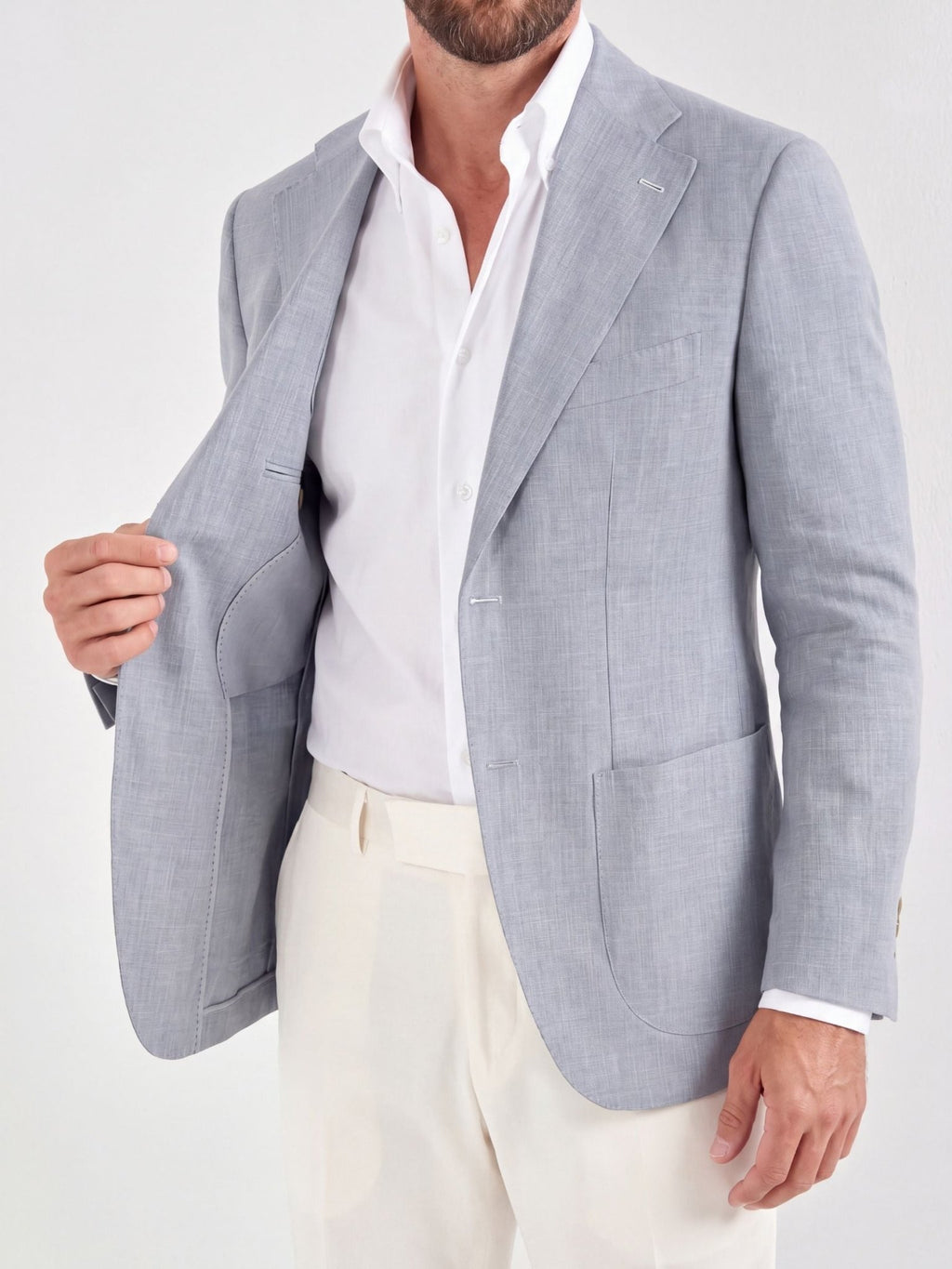 Light Grey Semi Linen Blazer for Men - Jaipuri Crown