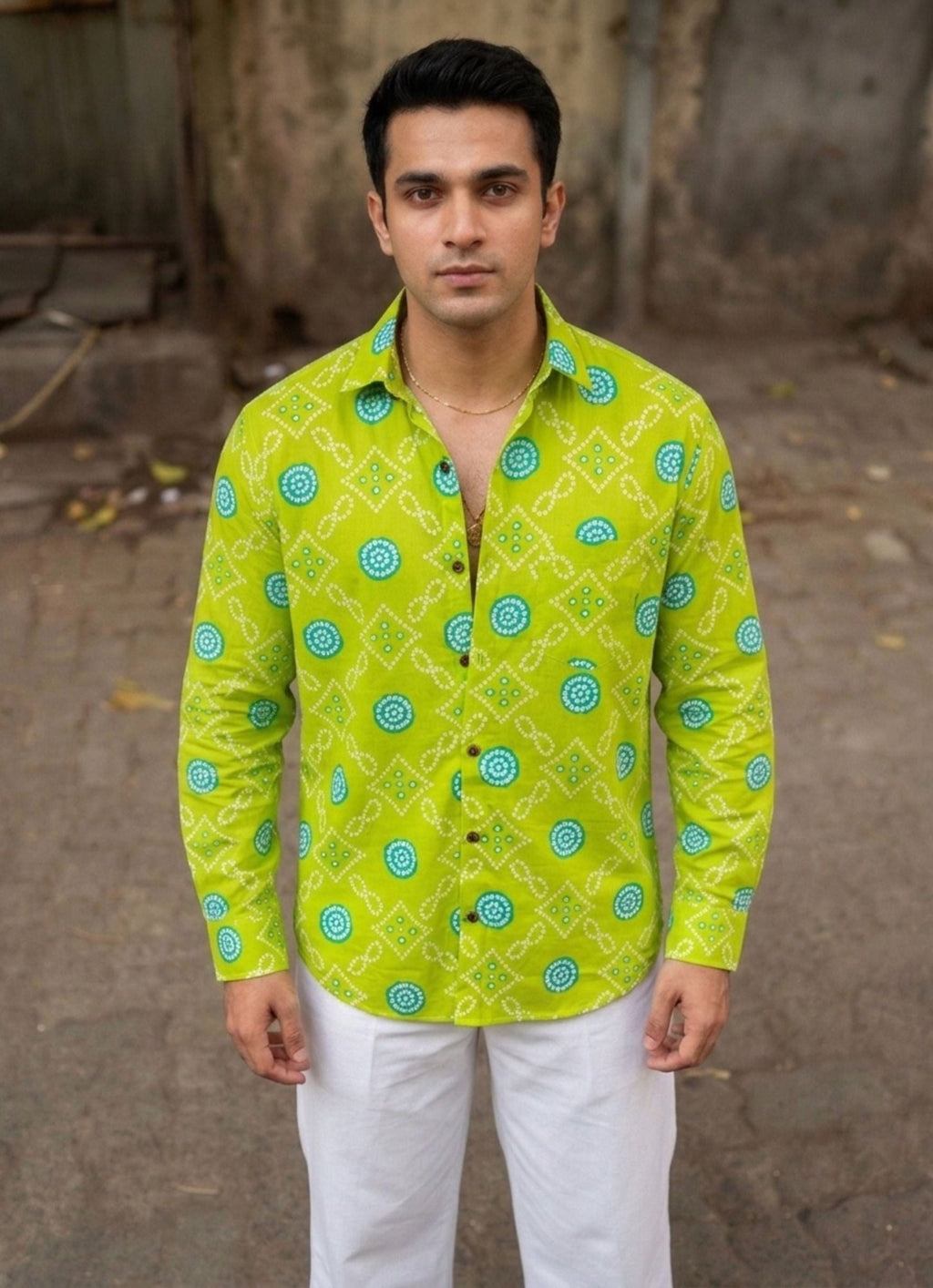 Lime Delight – Printed Cotton Full Sleeve Shirt - Jaipuri Crown