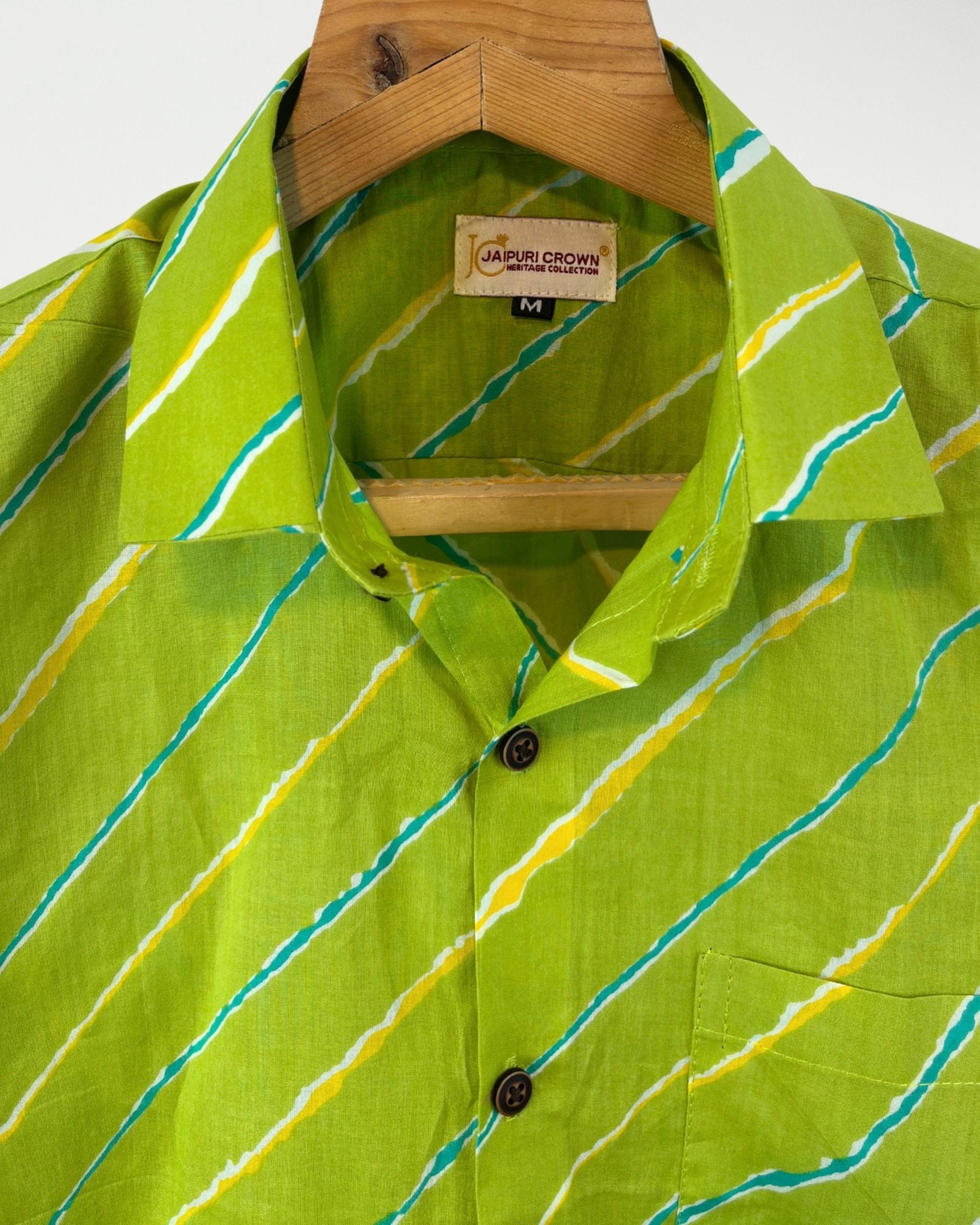 Lime Wave – Half Sleeve Cotton Shirt - Jaipuri Crown