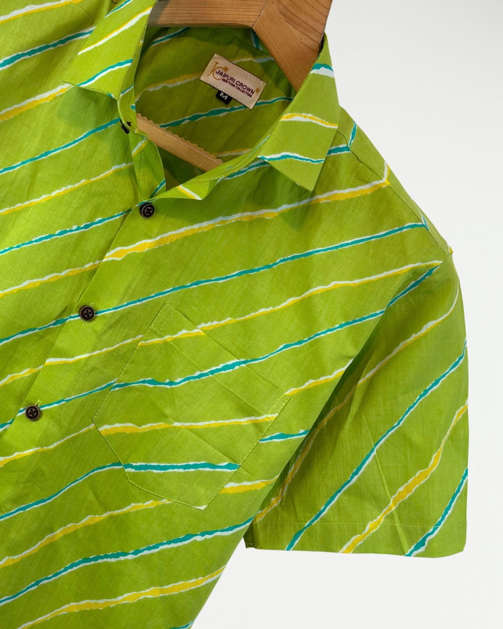 Lime Wave – Half Sleeve Cotton Shirt - Jaipuri Crown