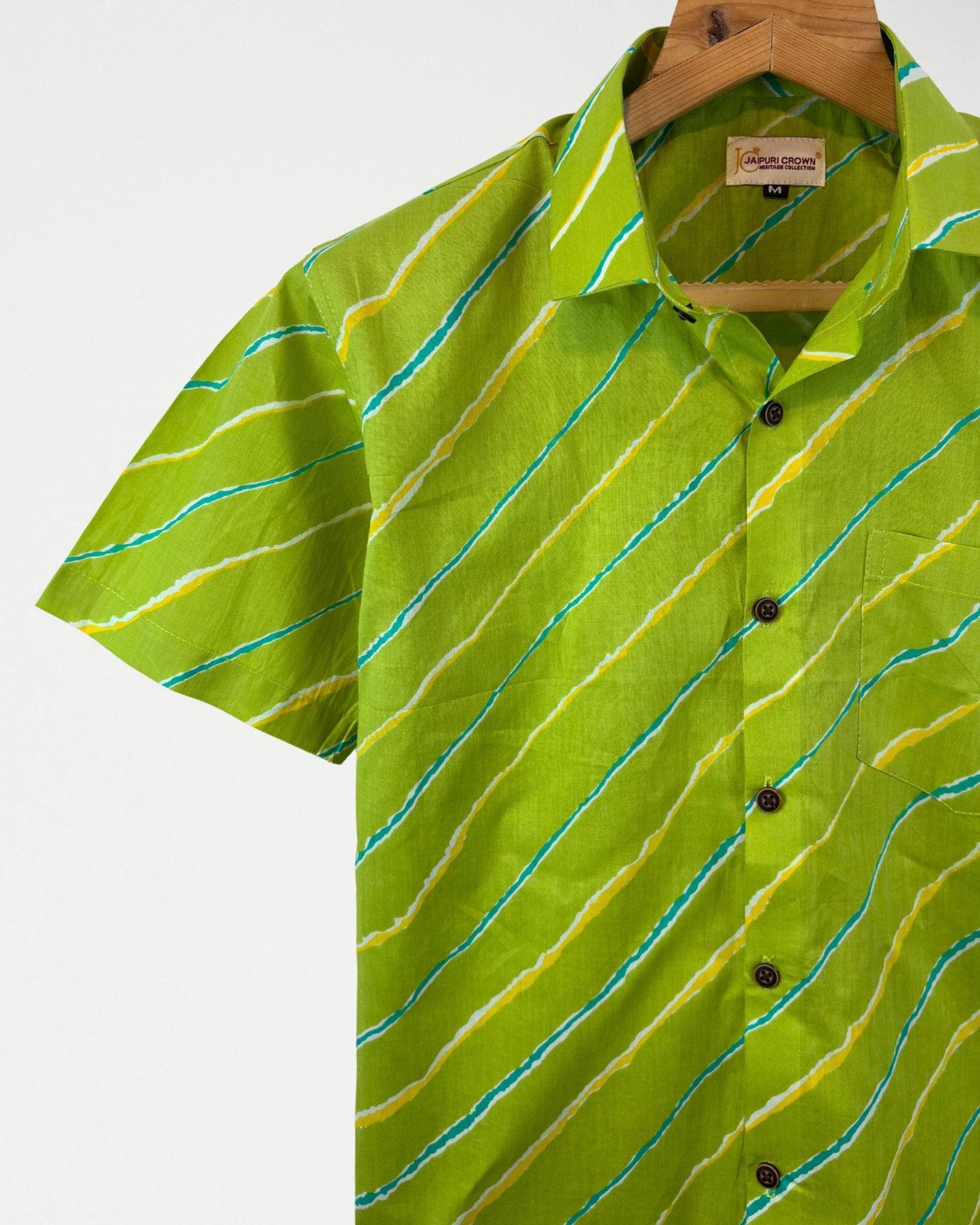 Lime Wave – Half Sleeve Cotton Shirt - Jaipuri Crown