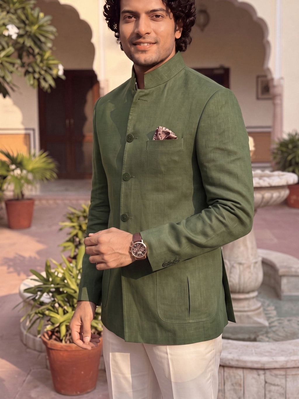 Linen Jodhpuri Bandhgala - Jaipuri Crown