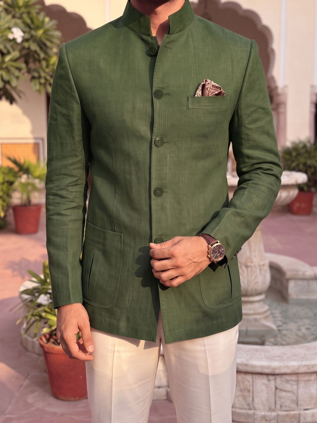 Linen Jodhpuri Bandhgala - Jaipuri Crown