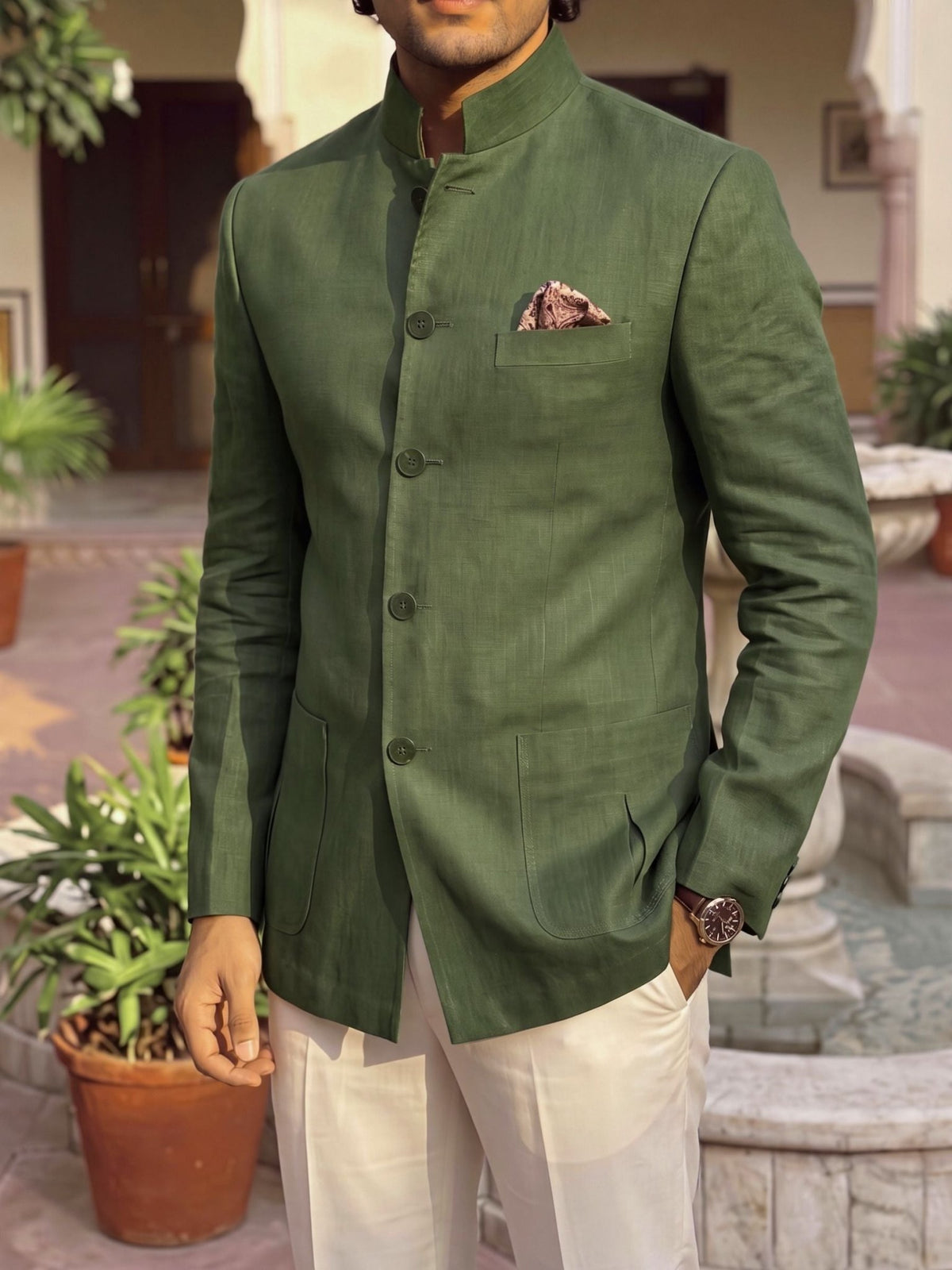 Linen Jodhpuri Bandhgala - Jaipuri Crown