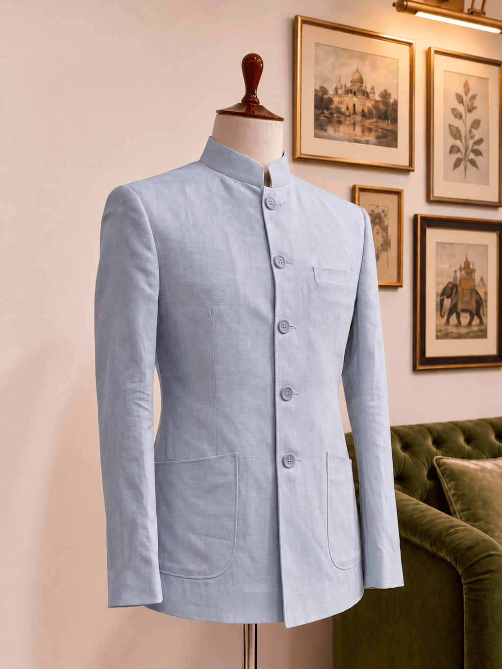 Linen Jodhpuri Bandhgala for Men – Dusty Blue - Jaipuri Crown