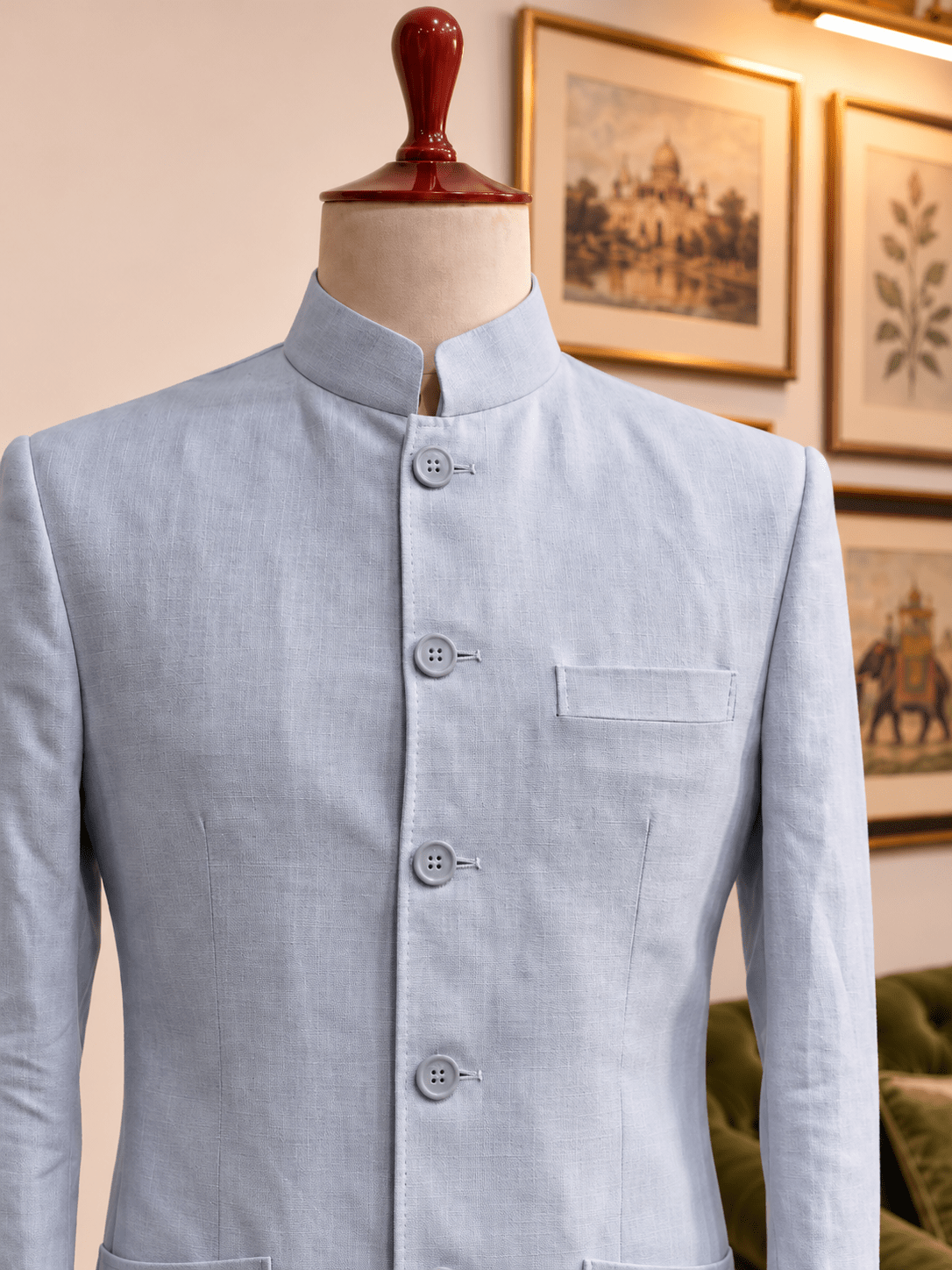 Linen Jodhpuri Bandhgala for Men – Dusty Blue - Jaipuri Crown