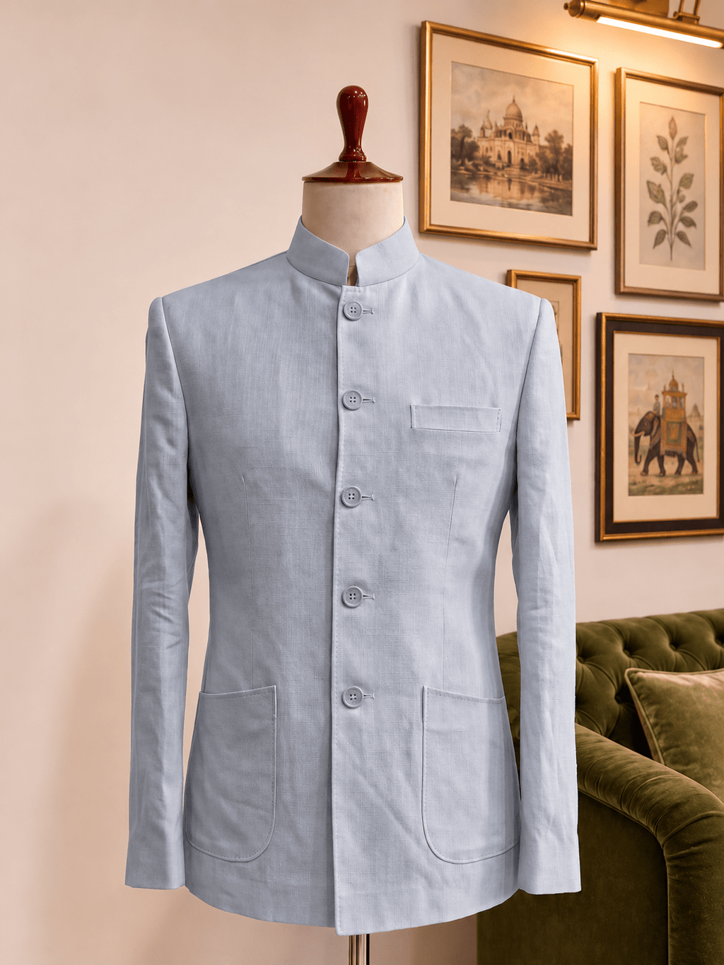 Linen Jodhpuri Bandhgala for Men – Dusty Blue - Jaipuri Crown