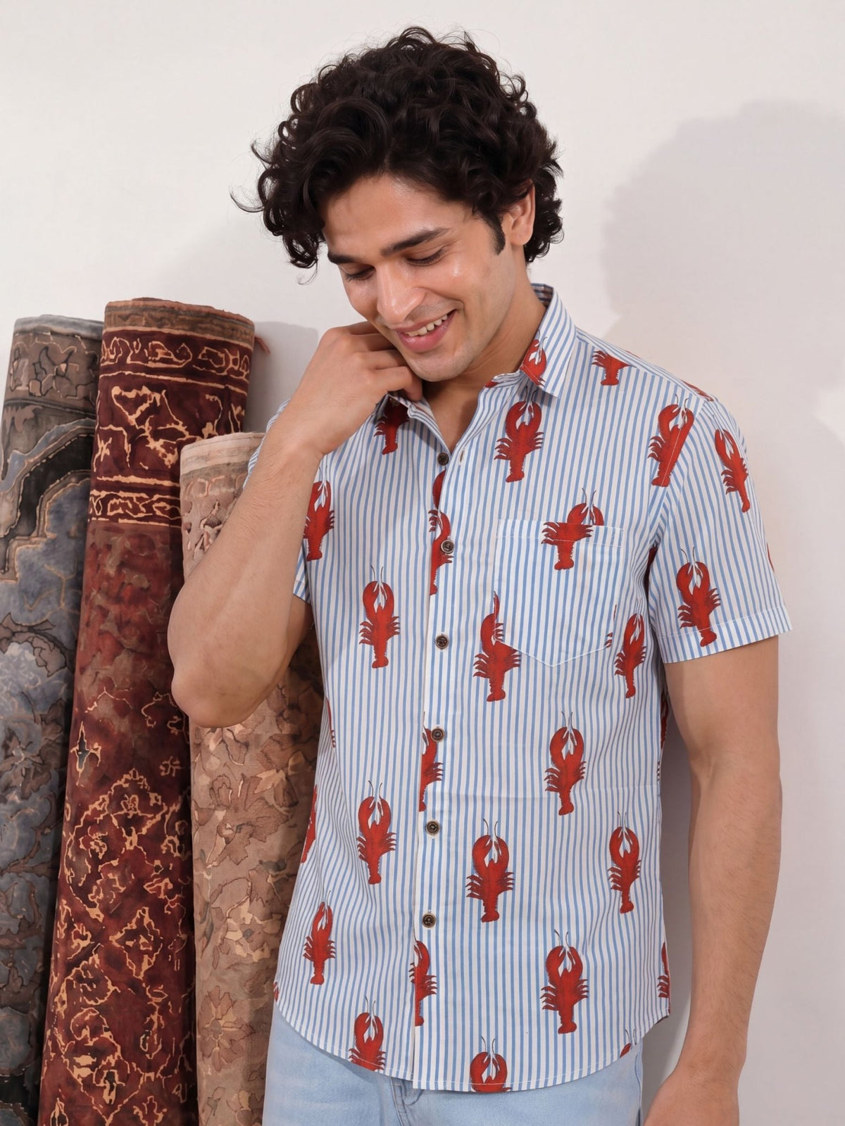 Lobster Dance – Printed Cotton Half Sleeve Shirt - Jaipuri Crown
